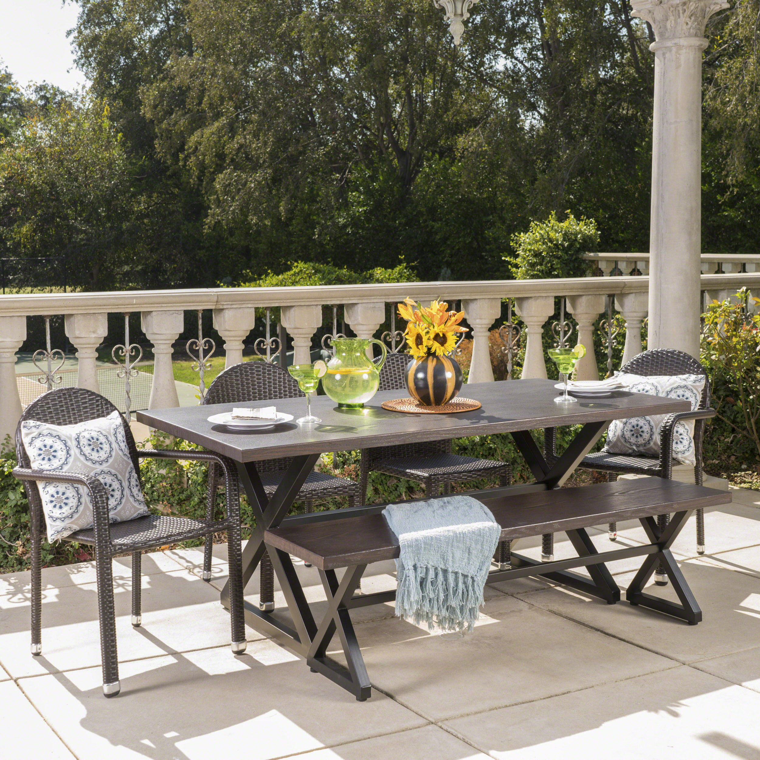 Burlingame Outdoor 6 Piece Brown Aluminum Dining Set with Multibrown