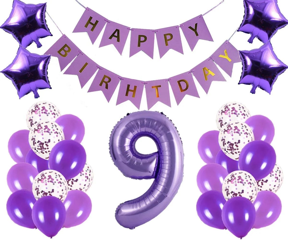 9th Birthday Party Decorations Kit Happy Birthday Banner with Number 9