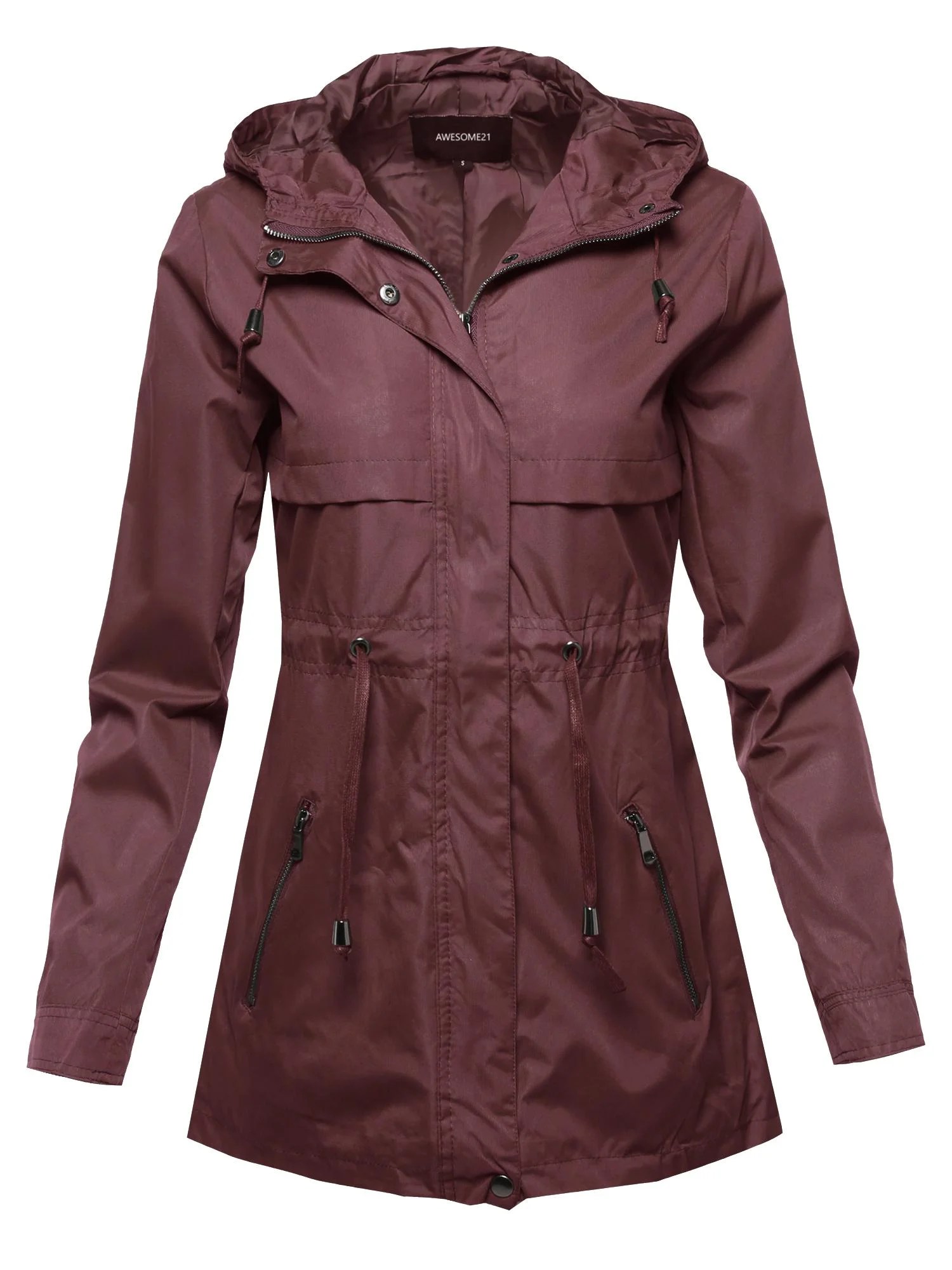 FashionOutfit Women's Solid Lightweight Windbreaker Anorak Jacket With
