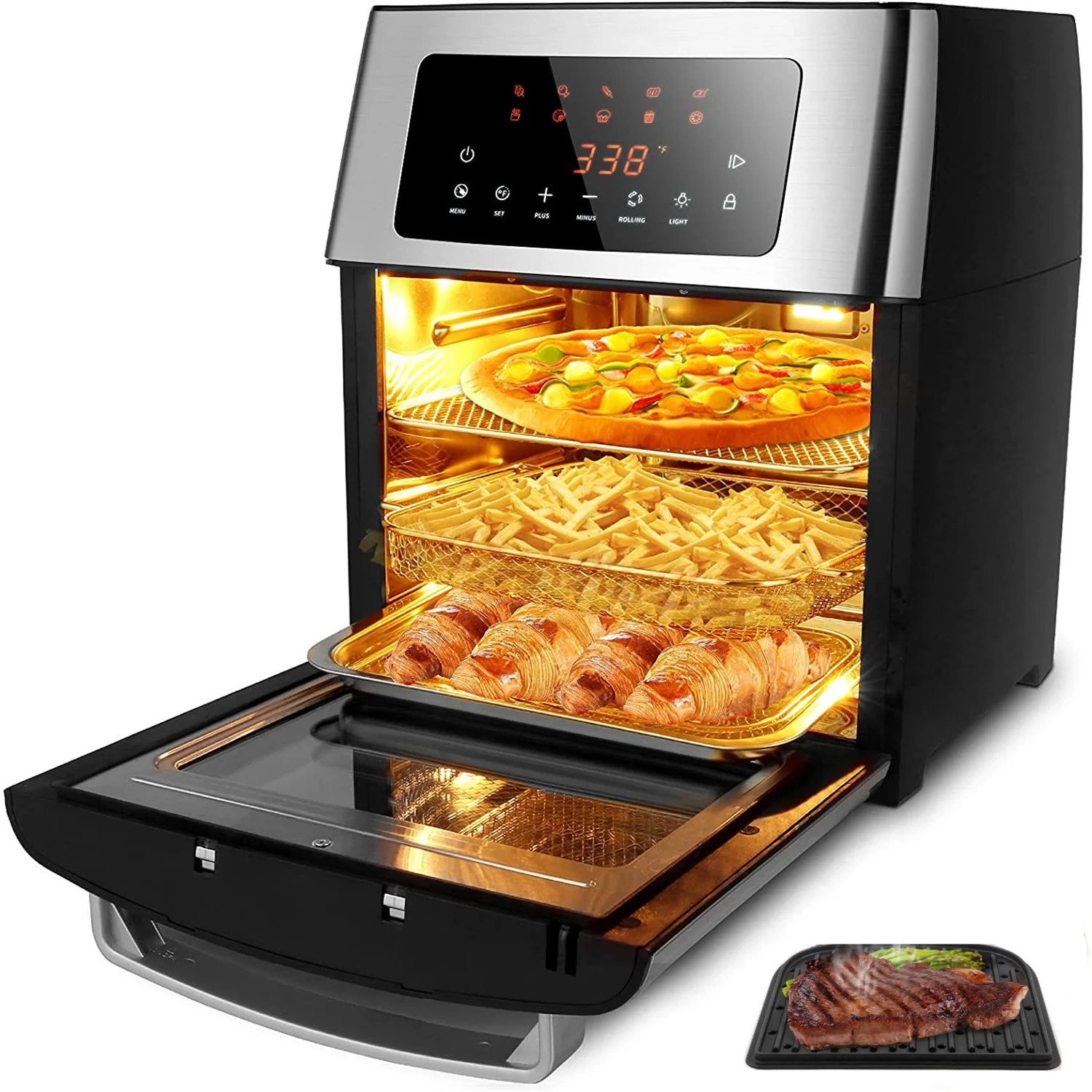 10in1 Air Fryer Oven, 1500W Air Fryer Toaster Oven Oilless Cooker with Digital LCD Touch