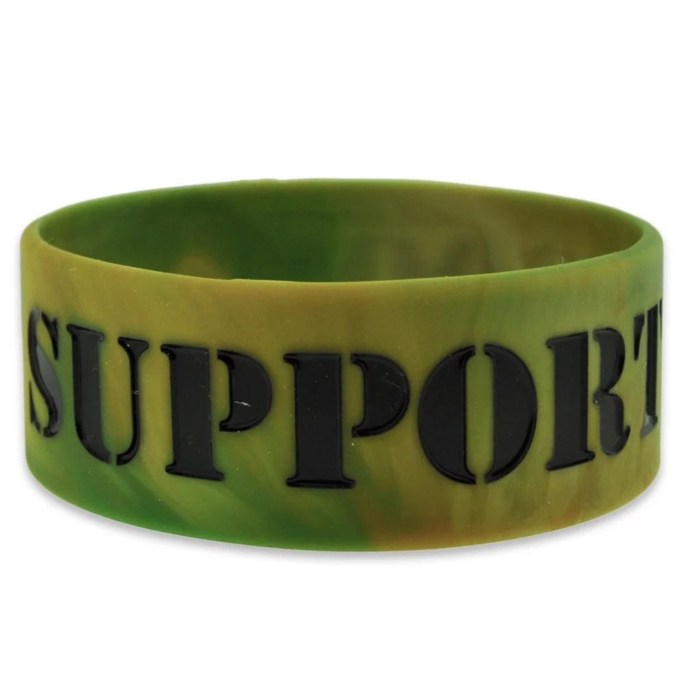 Support Our Troops Military Camo Wide Rubber Silicone Bracelet