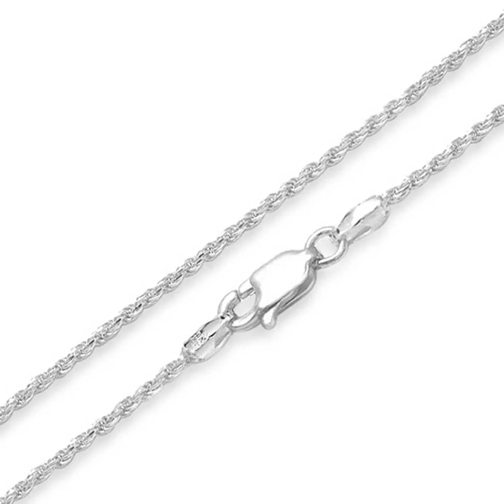 Bling Jewelry Simple 2MM Strong 925 Sterling Silver Cable Rope Chain