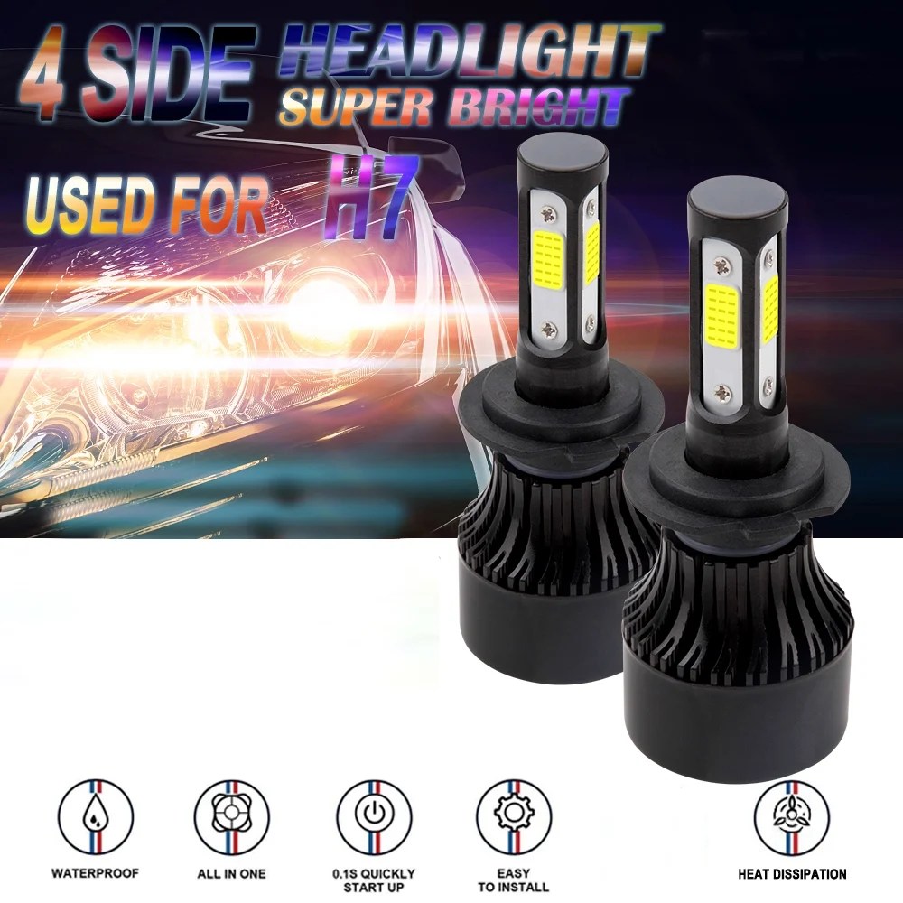 1 Pair 4sides LED Headlight Kit H4 H7 H13 H11 9005 9006 9007 Bulbs