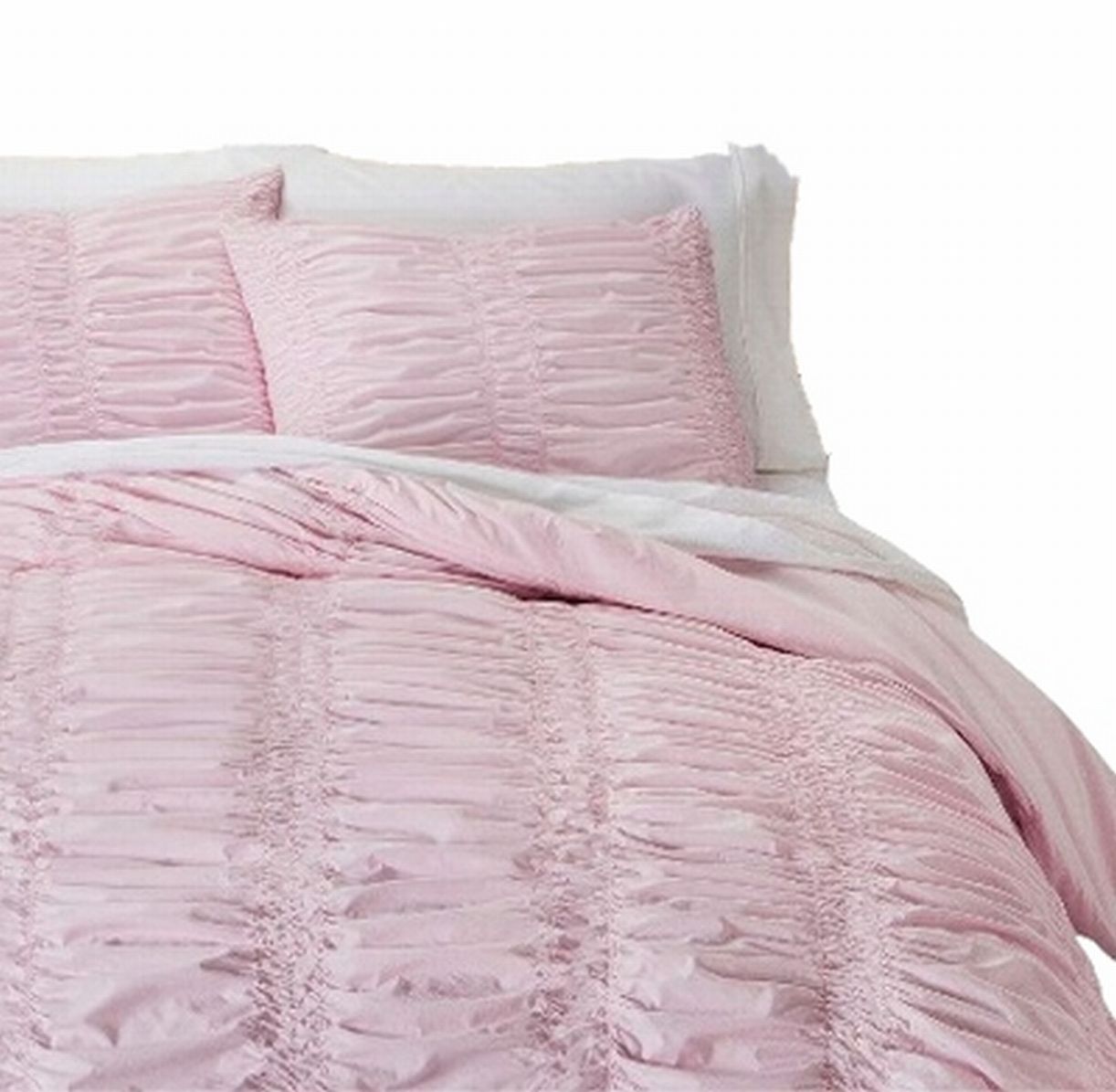 Simply Shabby Chic Pink Ruched 3 Pc Duvet Cover Set King Size Bedding