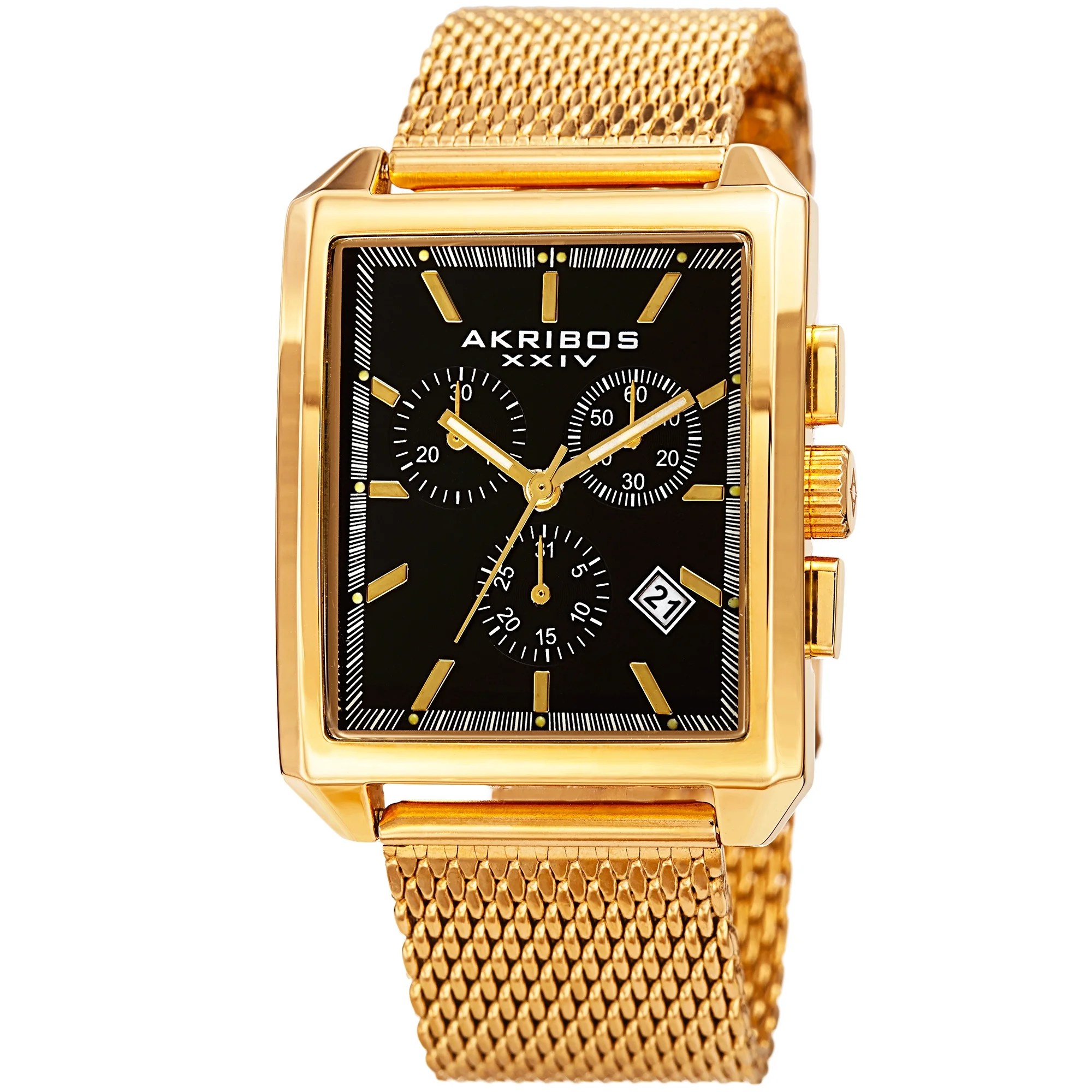 Akribos XXIV Men's Quartz Chronograph Date GoldTone/Black Bracelet