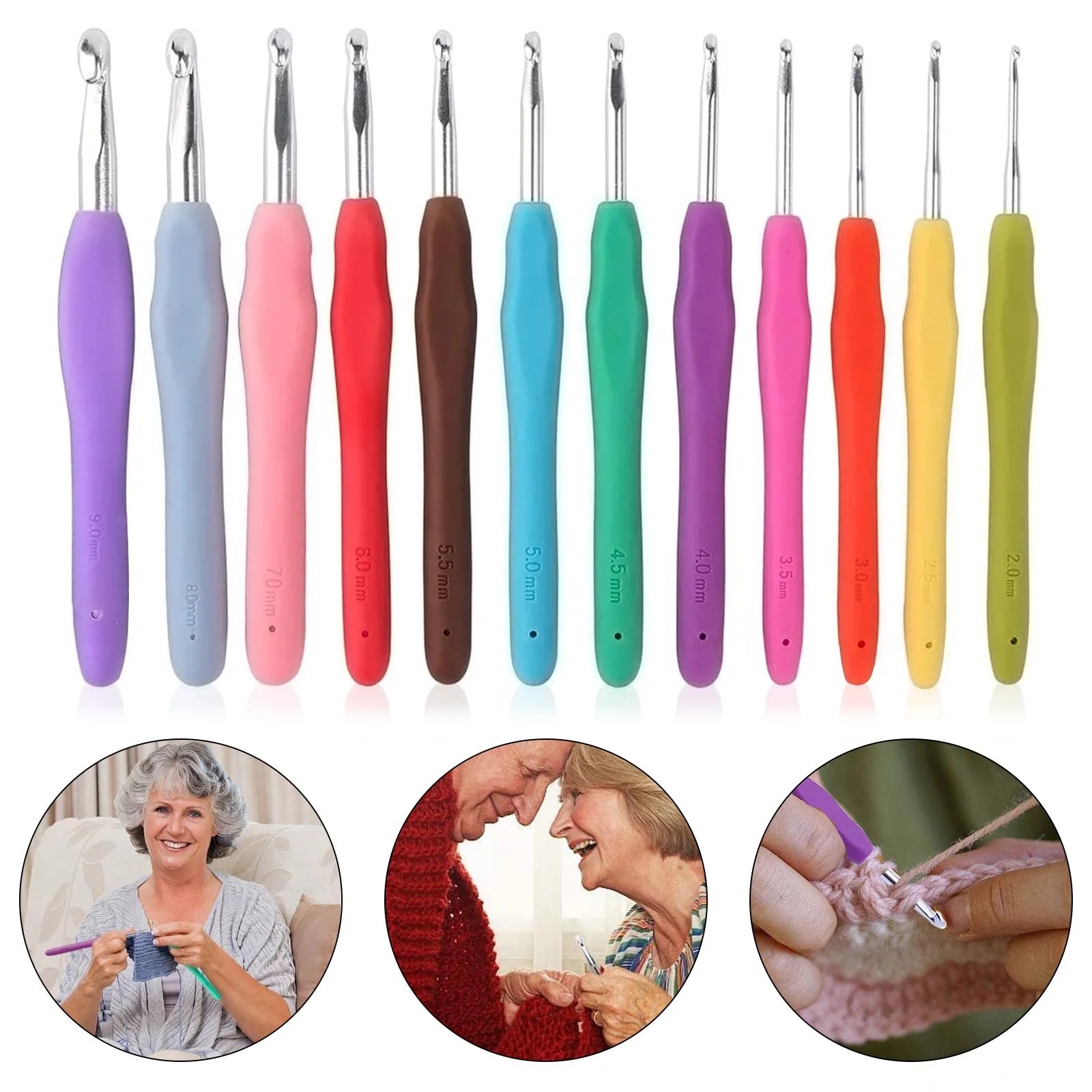 TSV 12 Sizes Crochet Hooks Set, 2mm8mm Ergonomic Crochet Hooks Knitting Needles Craft Hook for