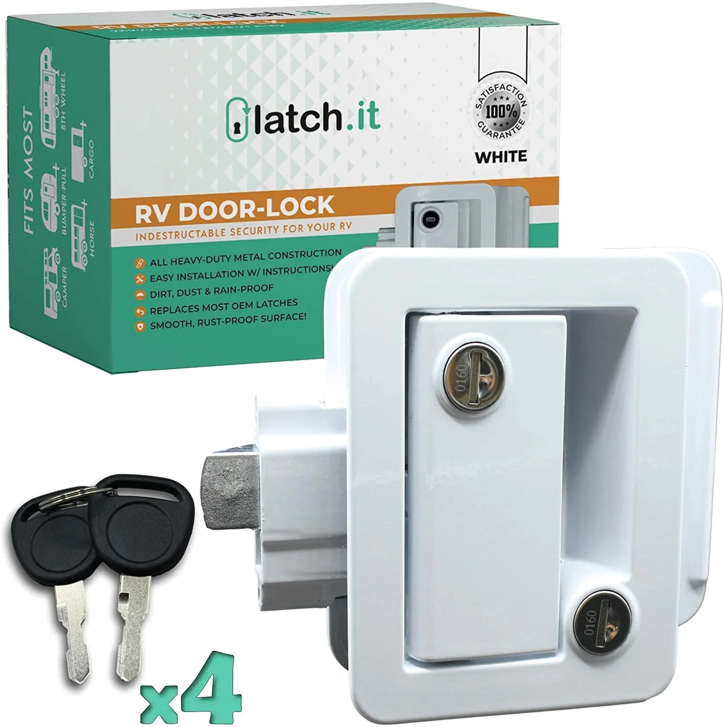Latch.it White Mechanical RV Door Lock Replacement RV Door Lock for