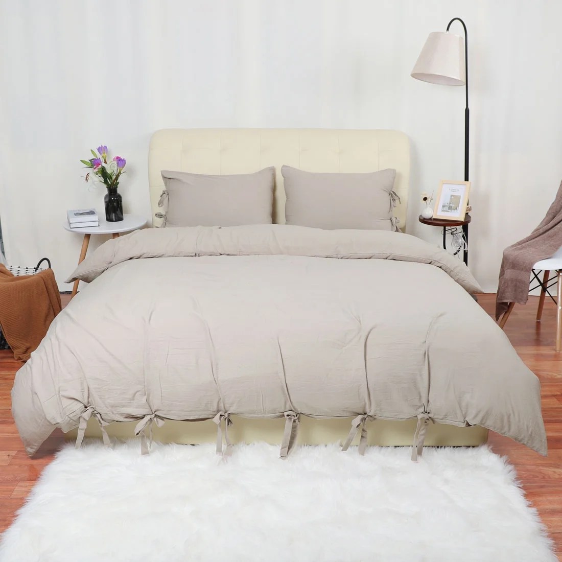 PiccoCasa Washed Cotton Bedding Comforter Duvet Cover Pillowcase Set