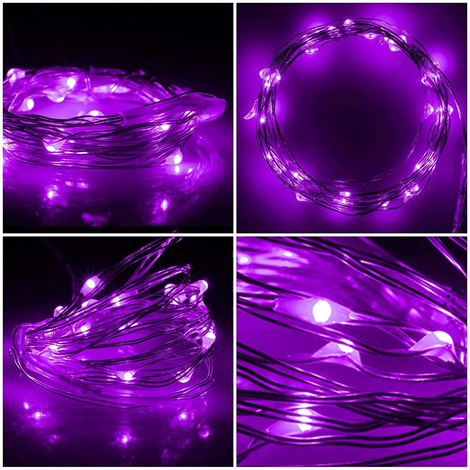 Purple LED String Lights with Remote Timer Dimmable Mini Fairy Lights