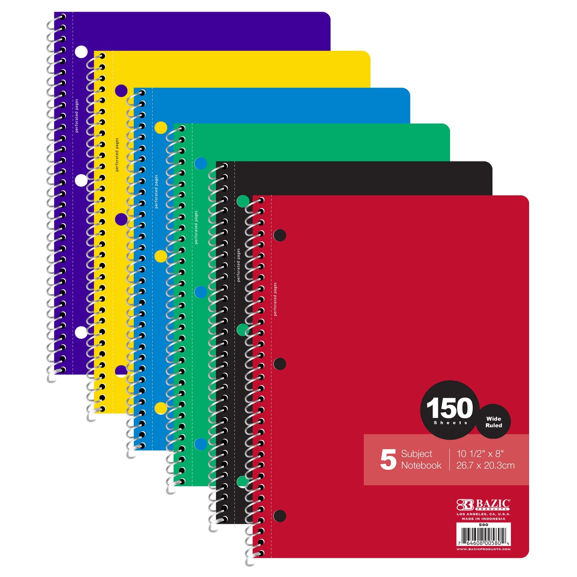BAZIC Notebook Wide Ruled 5 Subject Spiral 150 Sheets Spiral Notebooks BAZIC Notebook Wide Ruled 5 Subject Spiral 150 Sheets Spiral Notebooks