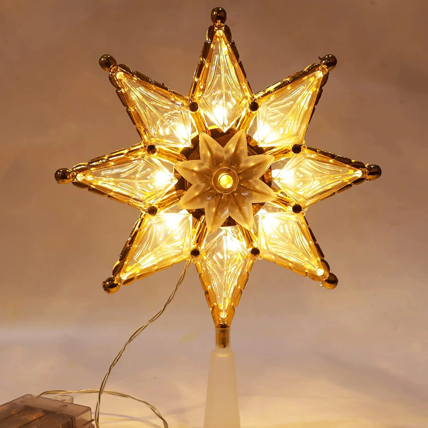 Christmas Tree Star Topper Lighted,8Point Star Tree Topper with Warm