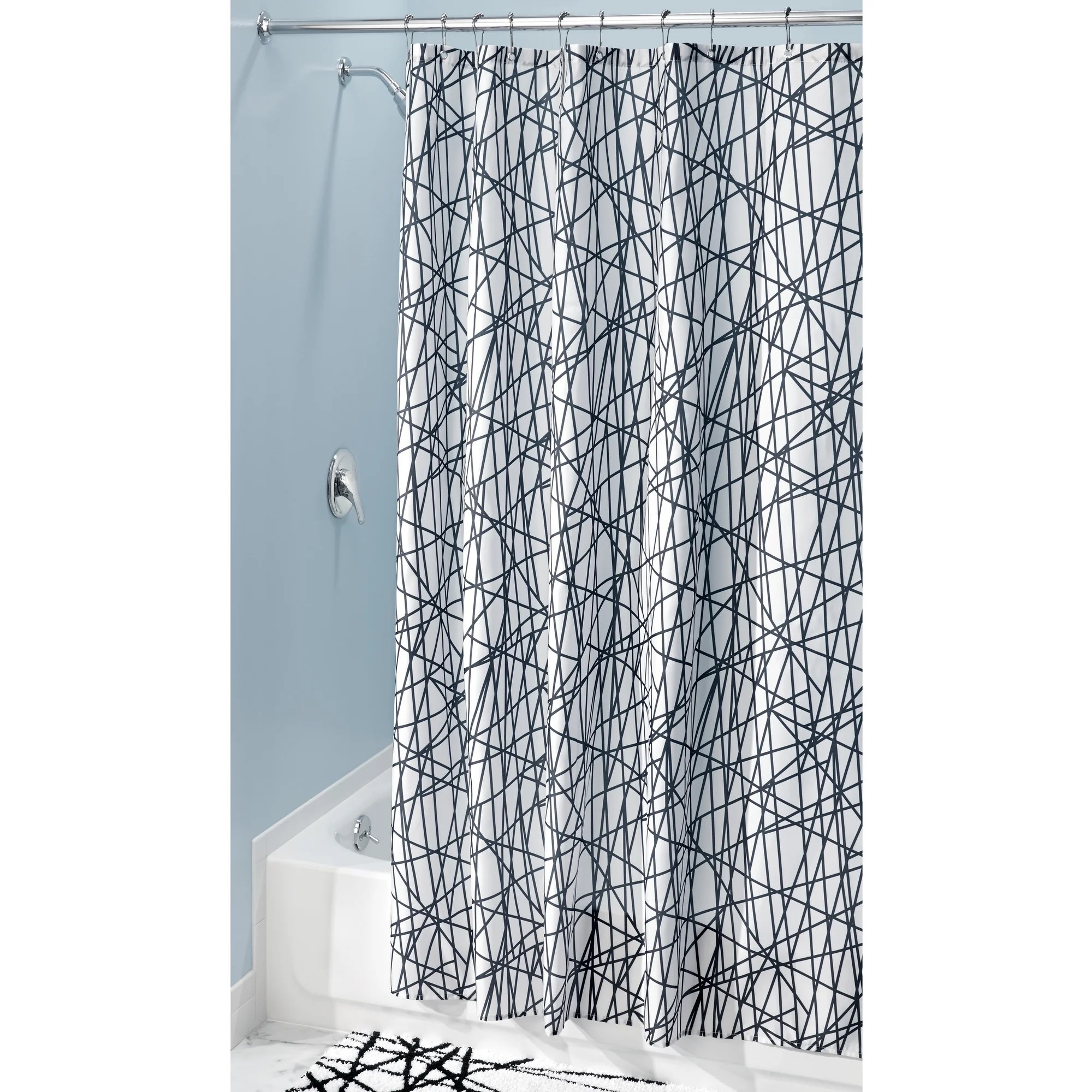 InterDesign Abstract Fabric Shower Curtain, Long 72" x 84", Black/White
