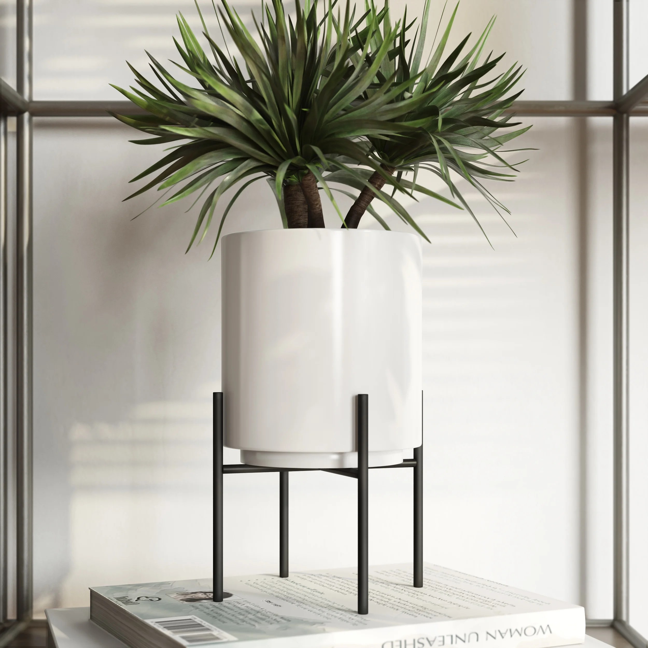 Jodi Mid Century Tabletop Planter White Jodi Mid Century Tabletop Planter White