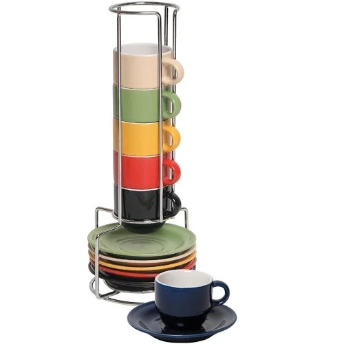 Imperial Home 6 Piece Colorful Stacking Espresso Cup and Saucer Set