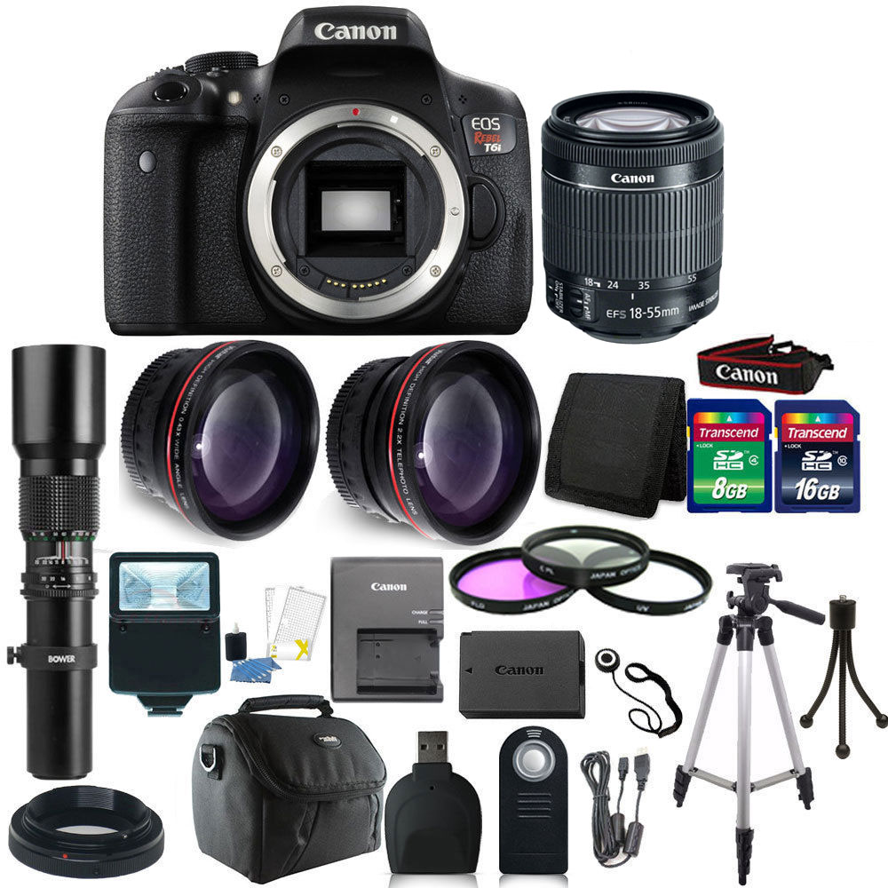 Canon EOS Rebel T6i/750D 18MP DSLR Camera + 1855mm STM Lens + 24GB Top