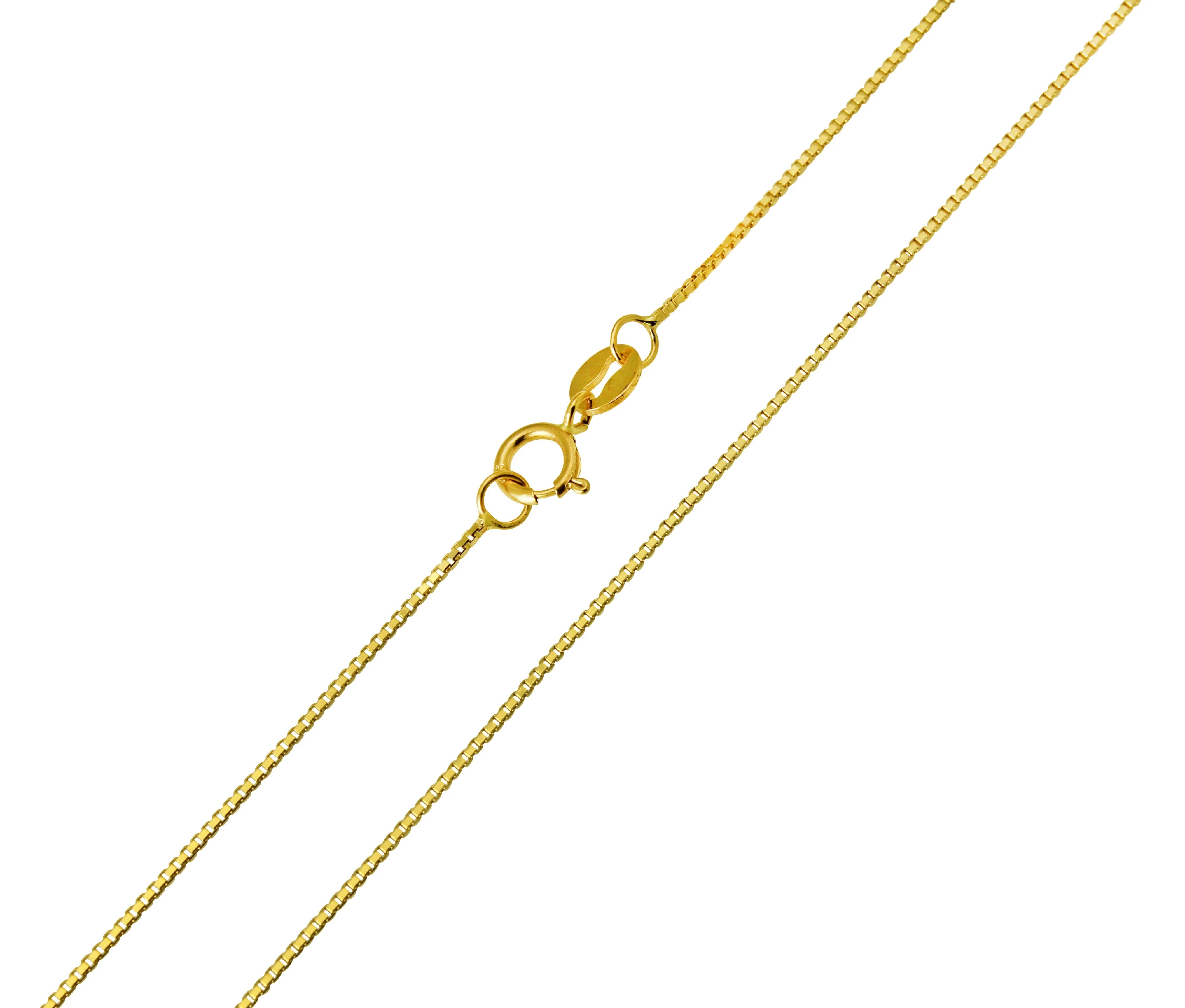 IceNGold 14K Real Yellow Gold Box Link Light Thin Chain Necklace 0