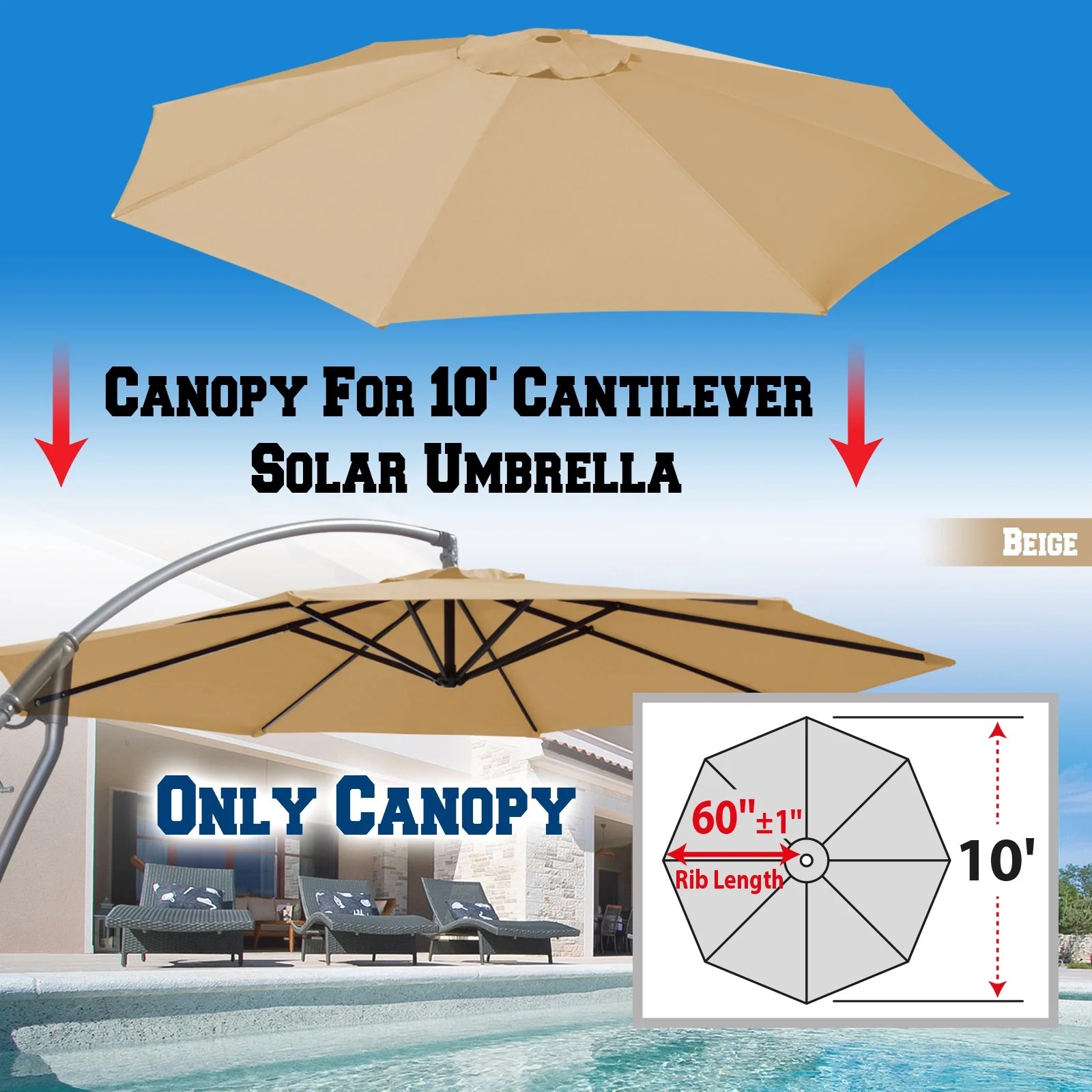Sunny Replacement Umbrella Canopy for 10ft 8 ribs in Beige (Canopy Only