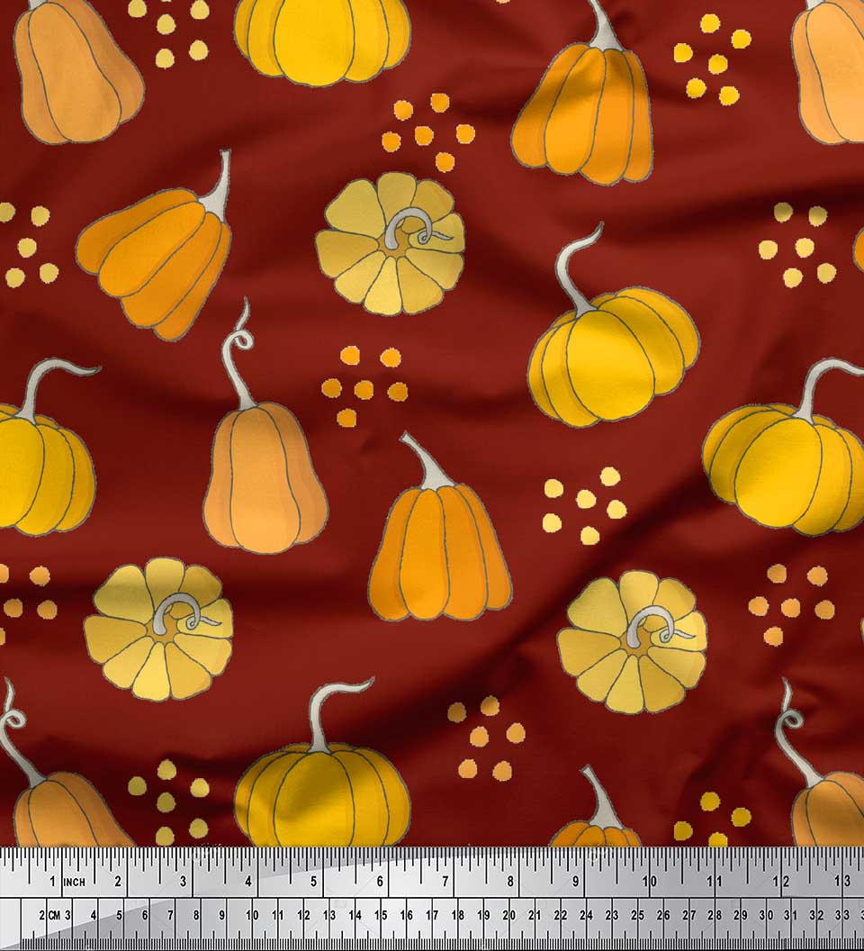 Soimoi Red Cotton Duck Fabric Pumpkin Vegetable Print Sewing Fabric Yard 42 Inch Wide