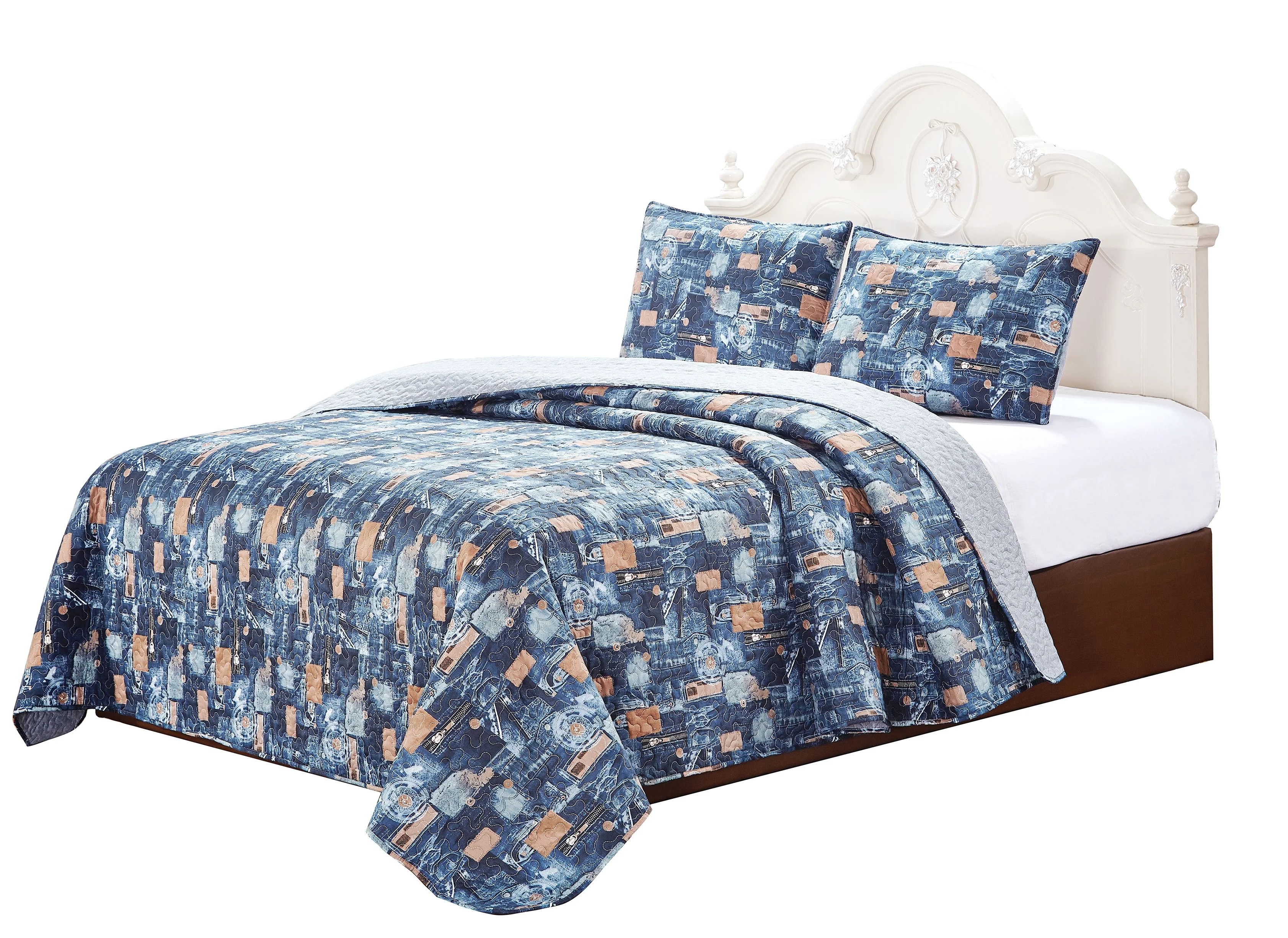 Scrap Jeans 4 Piece set Super King 103" x 111" ,3Standard Pillow Shams