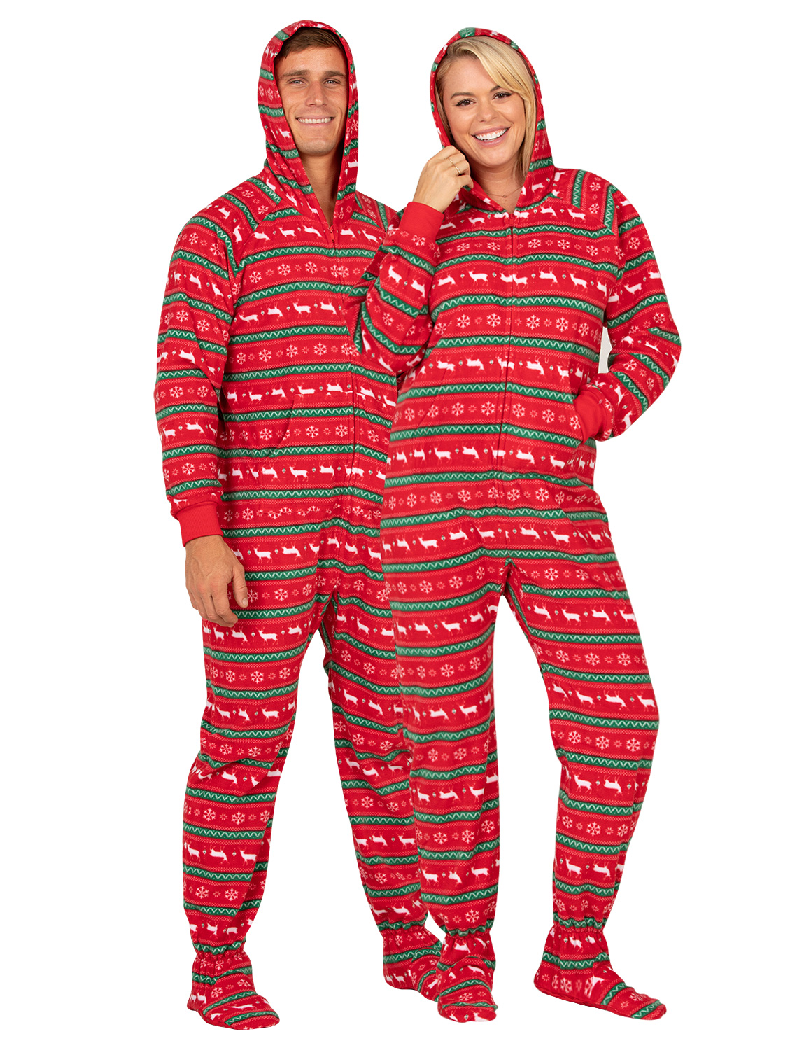 Footed Pajamas Nordic Christmas Adult Hoodie Fleece Onesie Adult