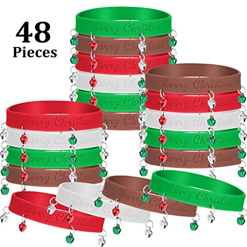 48 Pieces Christmas Jingle Rubber Bracelets Xmas Jingle Bracelets