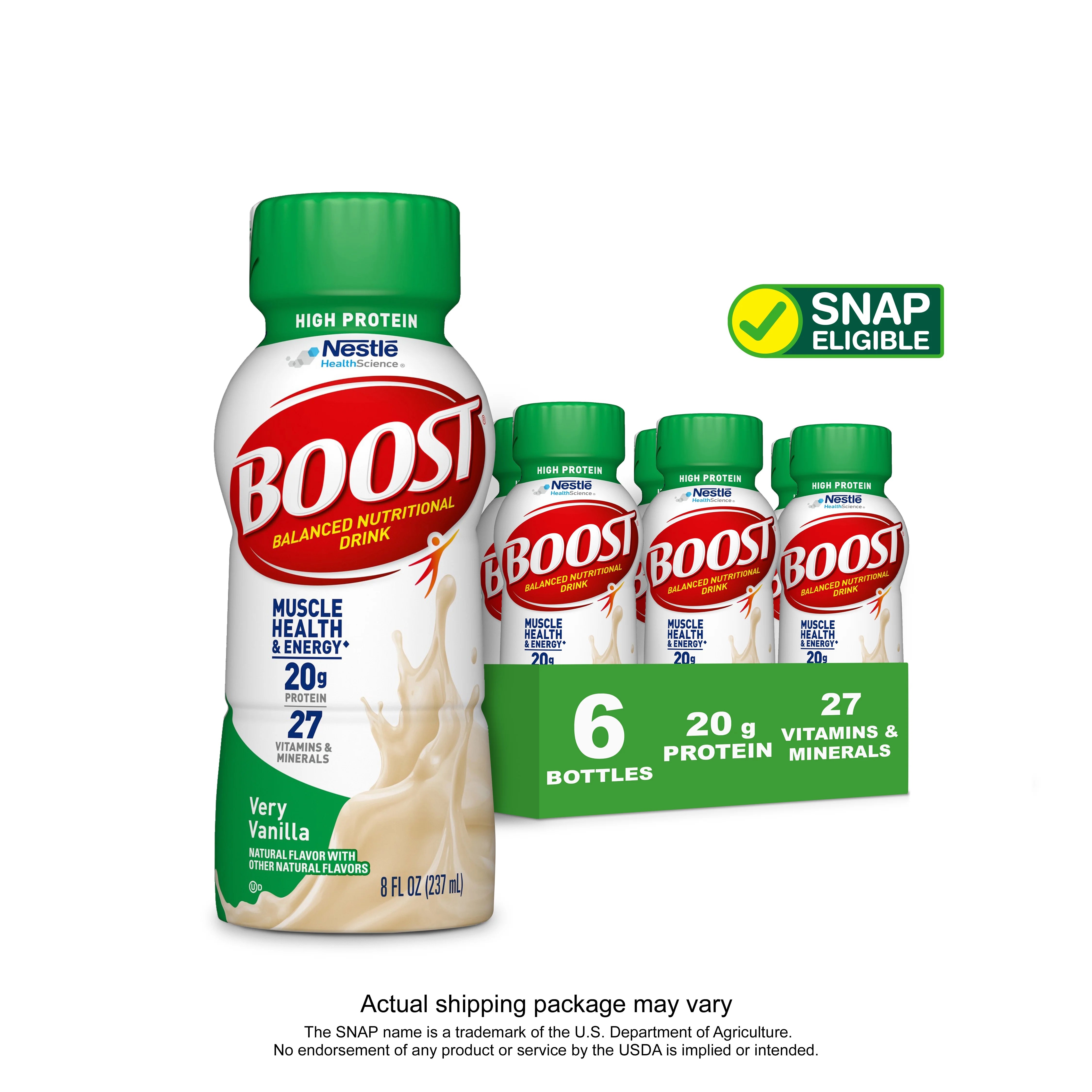 BOOST High Protein Nutritional Drink, Very Vanilla, 20 g Protein, 6 8