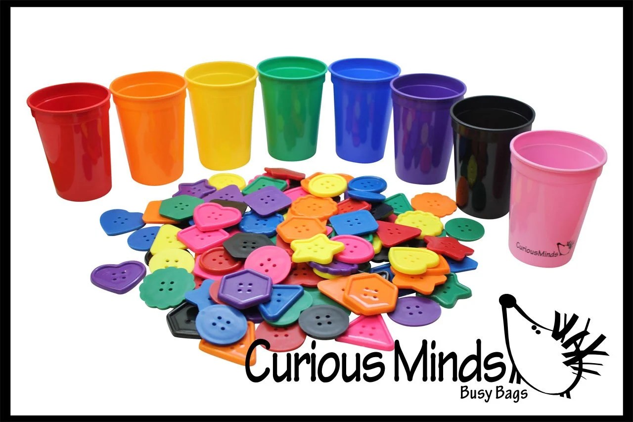 8 Color Sorting Cups & Buttons for Preschool and Early Childhood