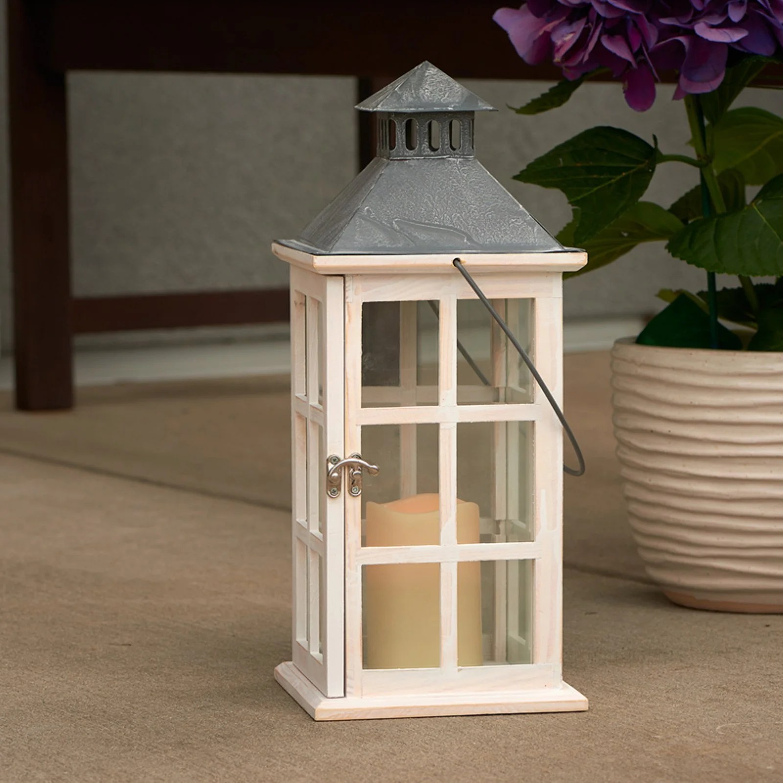 Camden 16" LED Candle Lantern Antique White