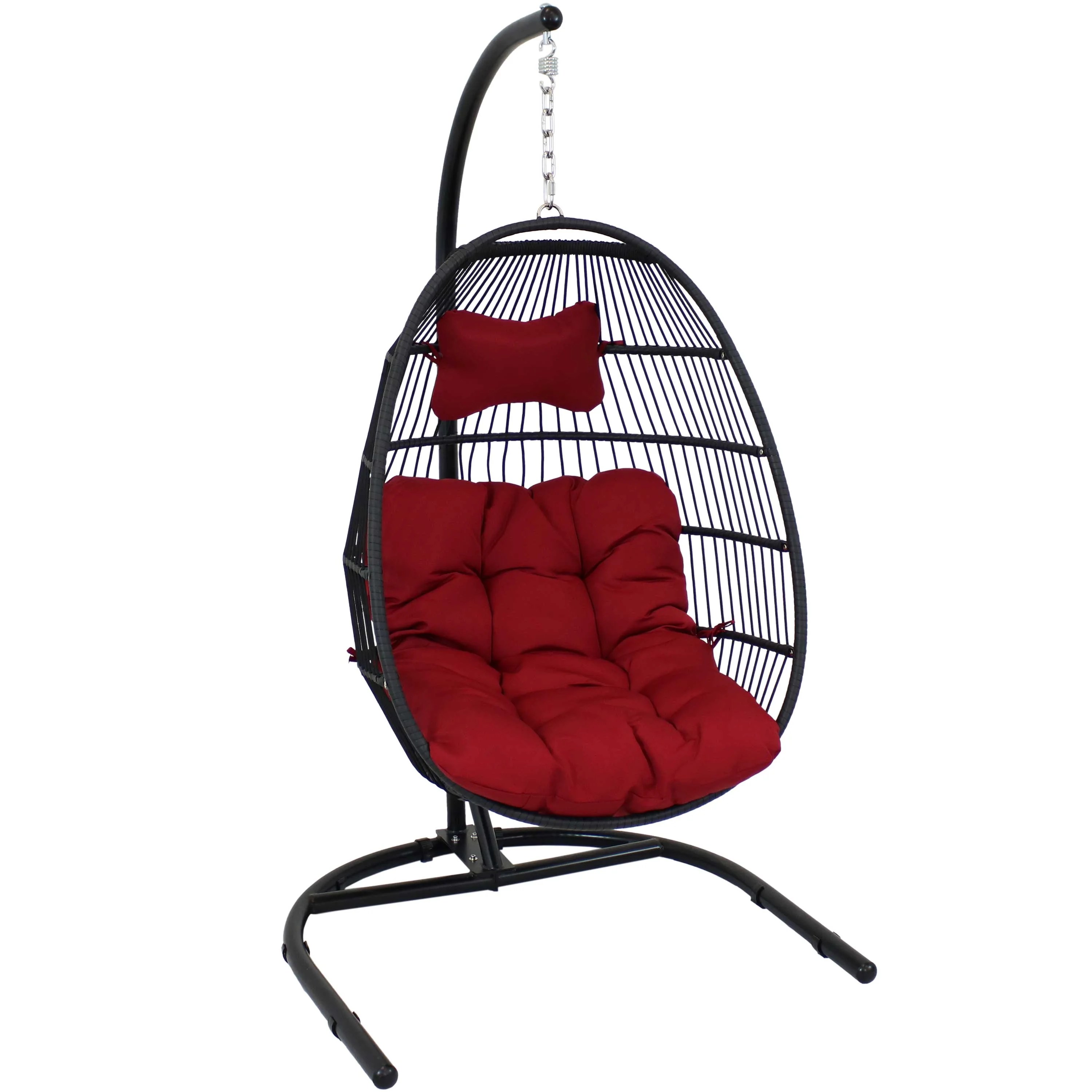 Sunnydaze Julia Hanging Egg Chair with Stand and Red Sunnydaze Julia Hanging Egg Chair with Stand and Red