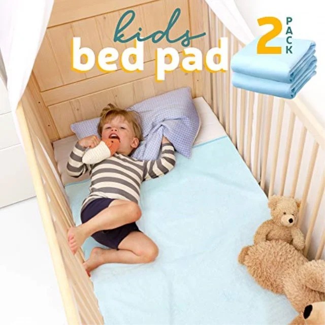 kids bed pad 2 pack, waterproof mattress protector 47"x 36", reusable