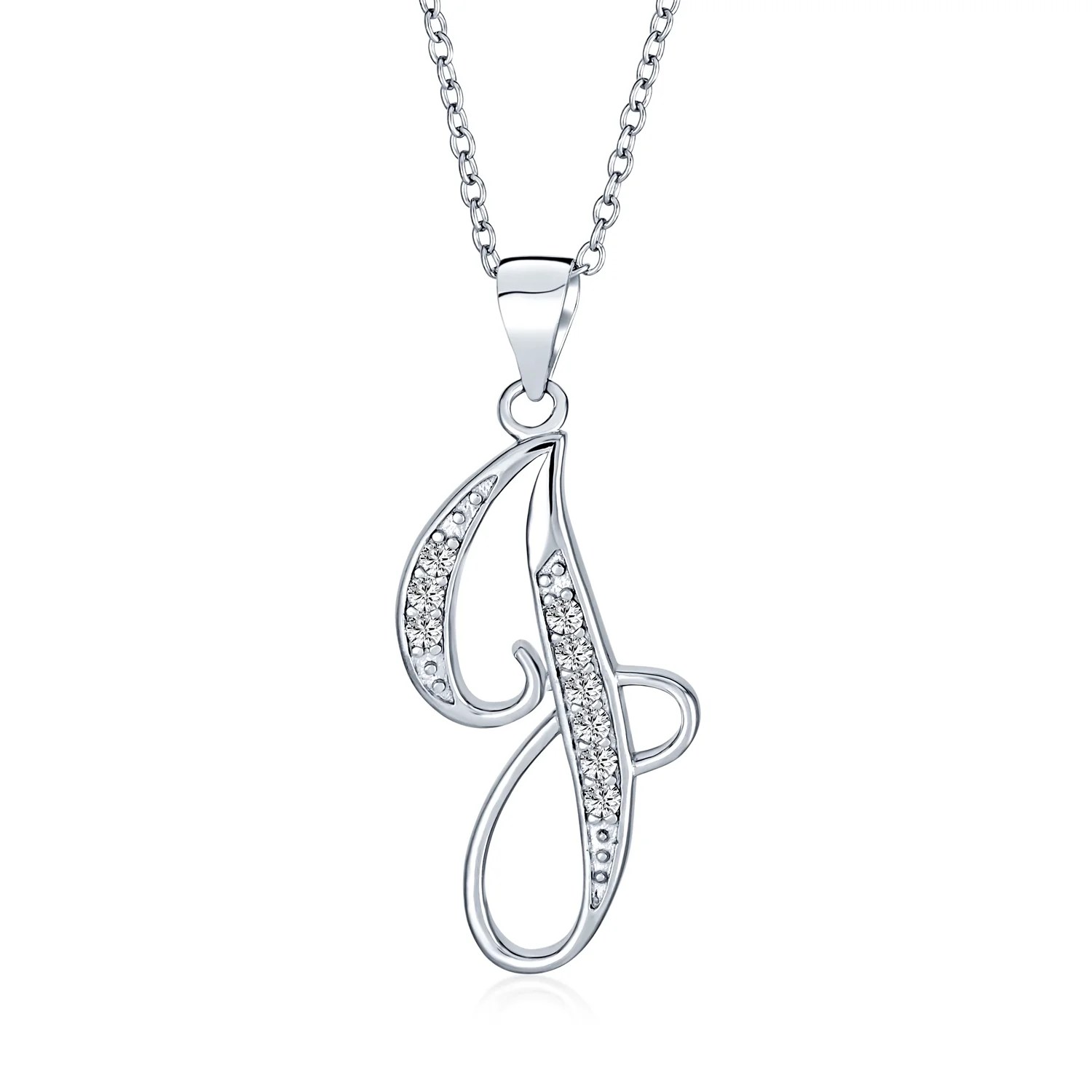 Use this free printable worksheet and learn how to write the letter j in cursive through line arrow diagrams. Bling Jewelry 925 Silver Cz Cursive Initial Letter J Alphabet Necklace Walmart Com Walmart Com