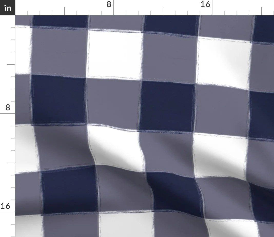Navy Gingham Plaid Blue Buffalo Check Modern Fabric Printed by