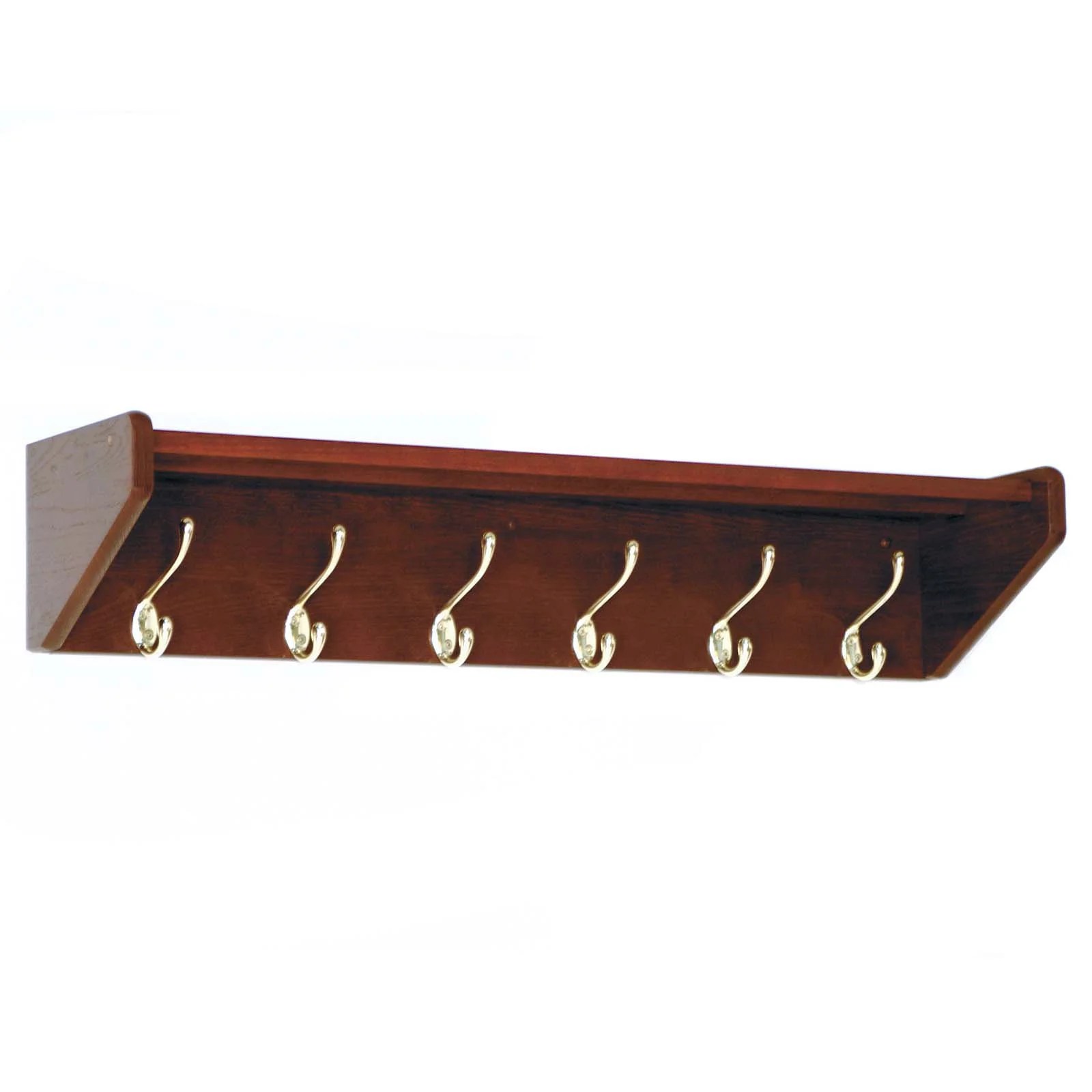 6 Hook Coat &, Hat RackDark MahoganyBrass