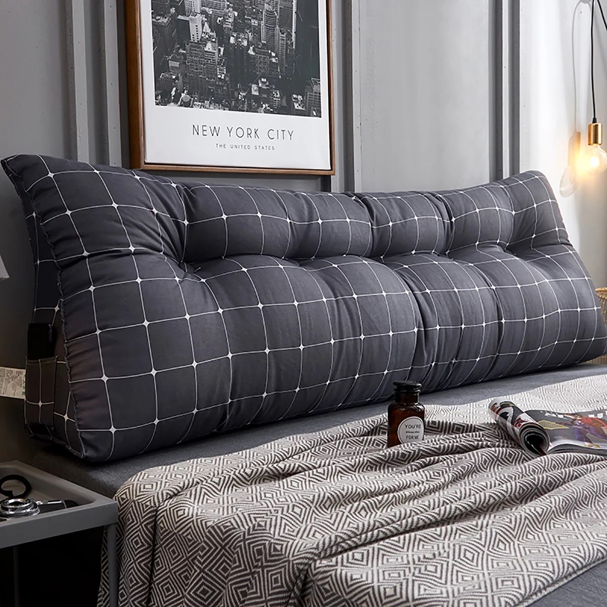 Black Large Bolster Upholstered Wedge Pillow,Headboard Backrest Cushion