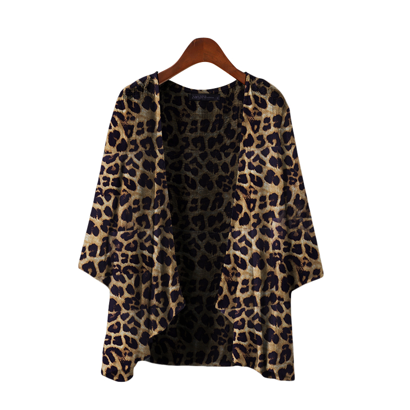 ZANZEA Women 3/4 Sleeve Leopard Print Cardigan Loose