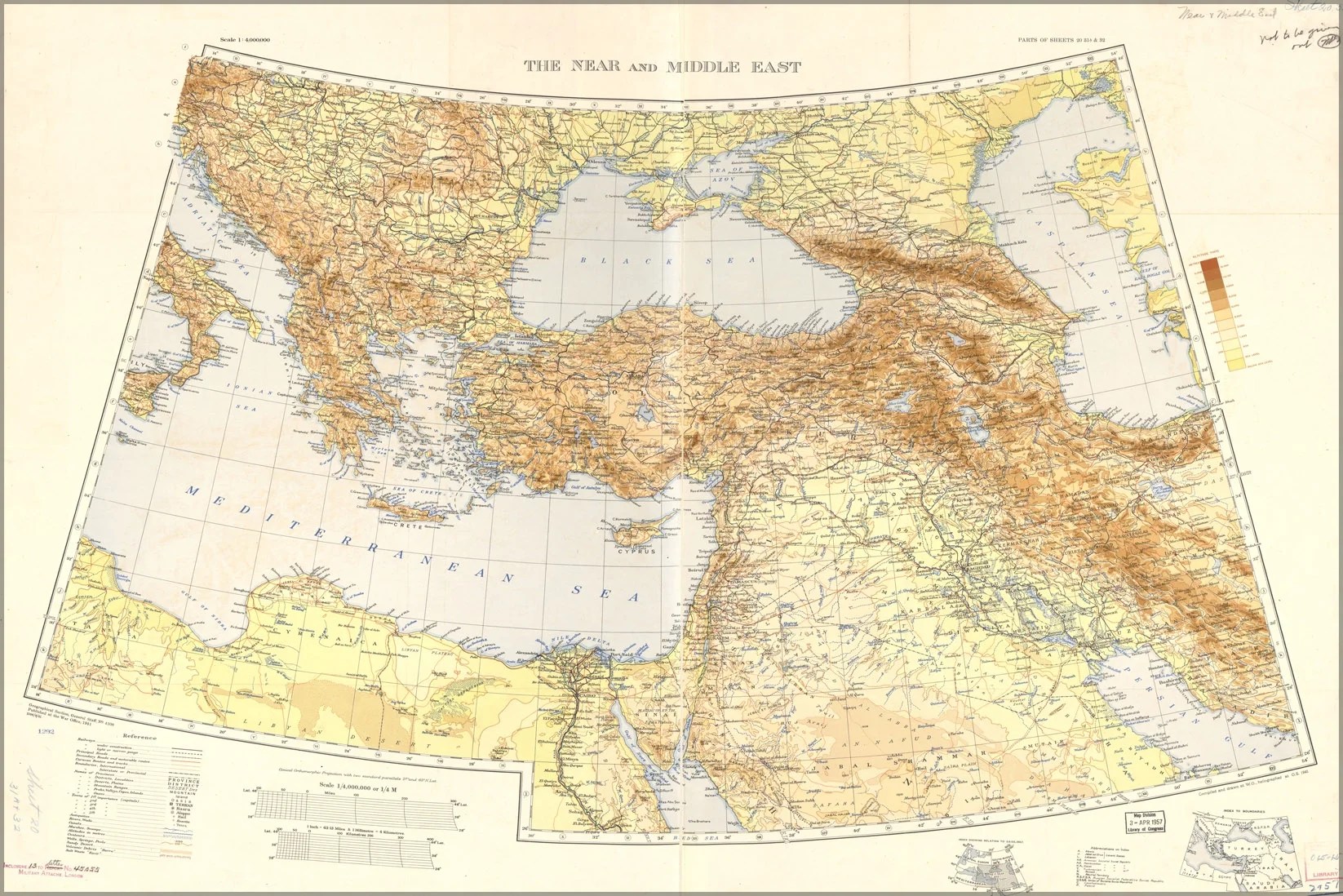 1940 Middle East Map 24"x36" Gallery Poster, war office map Middle East & Balkans 1940