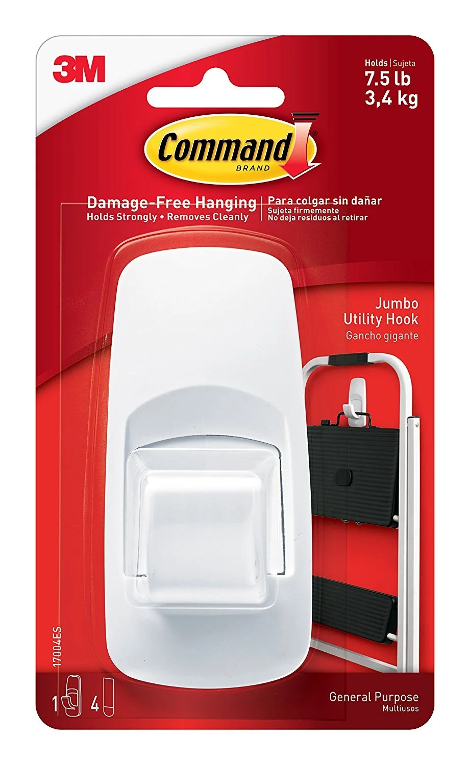 Command Jumbo Plastic Hook with Adhesive Strips, 1Hook