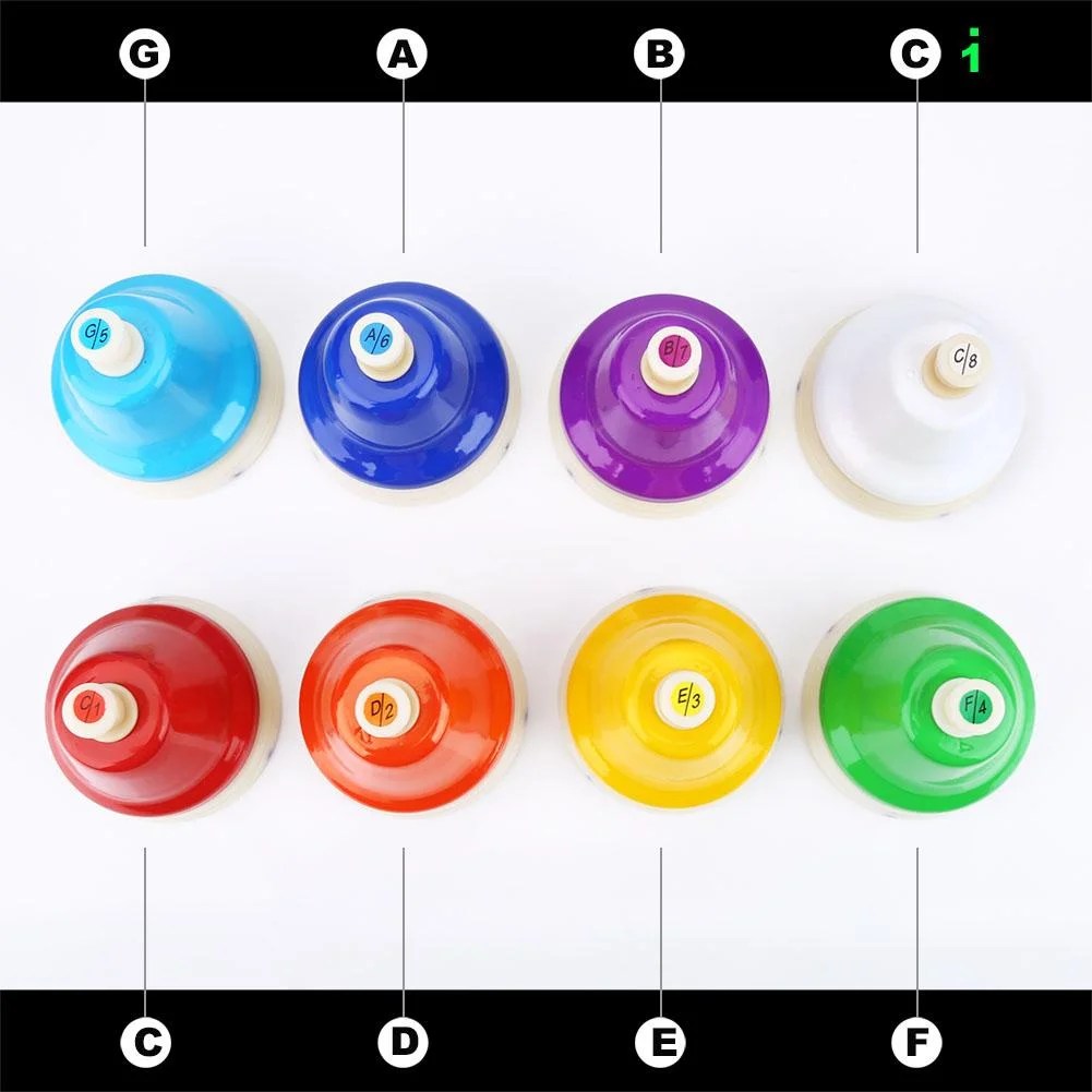 Tebru 8Note Colorful Hand Bell Handbells Set Musical Instrument Toy for Kids Children