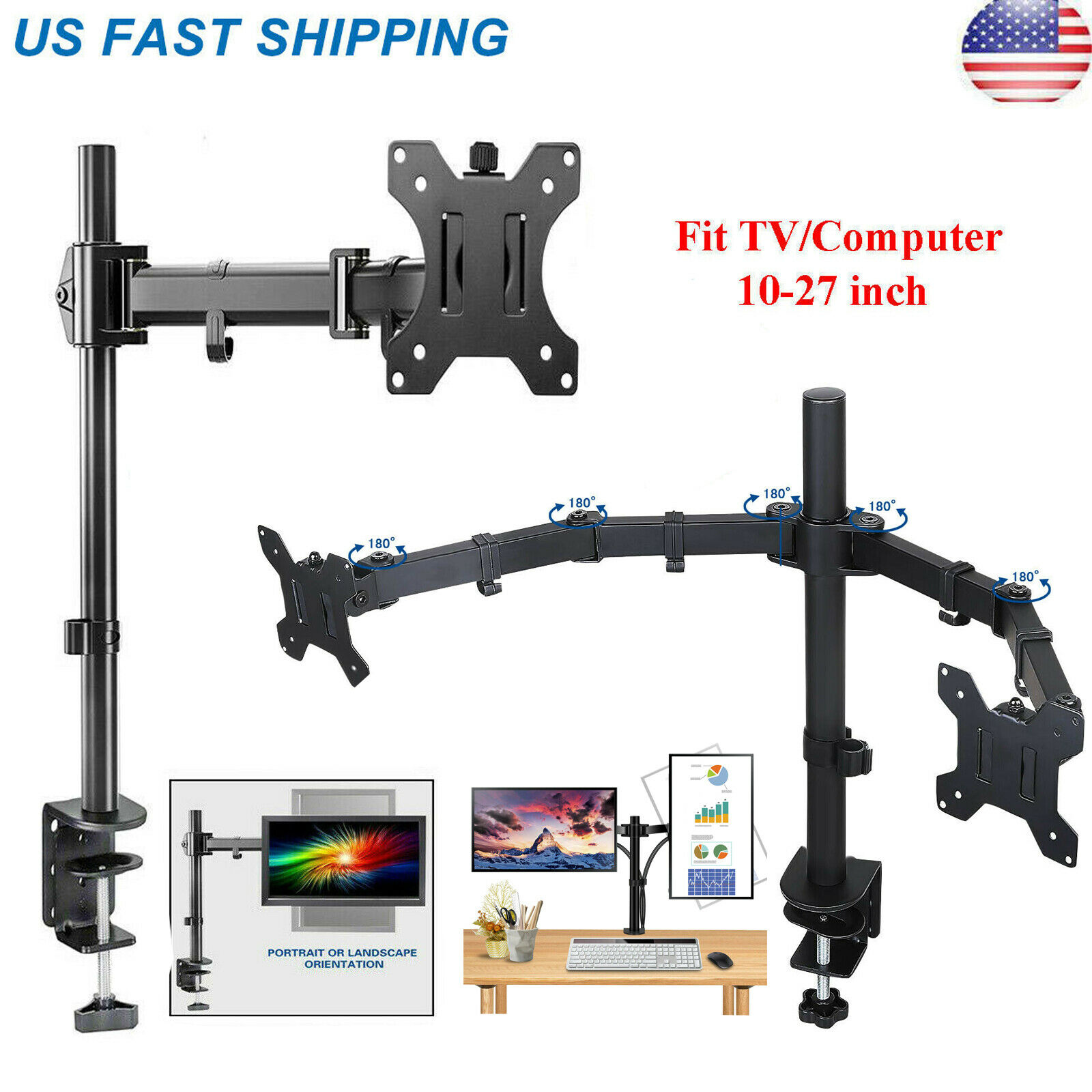 Dual Full Motion VESA Monitor Desk Mount Heavy Duty Double Arm Fits up Dual Full Motion VESA Monitor Desk Mount Heavy Duty Double Arm Fits up