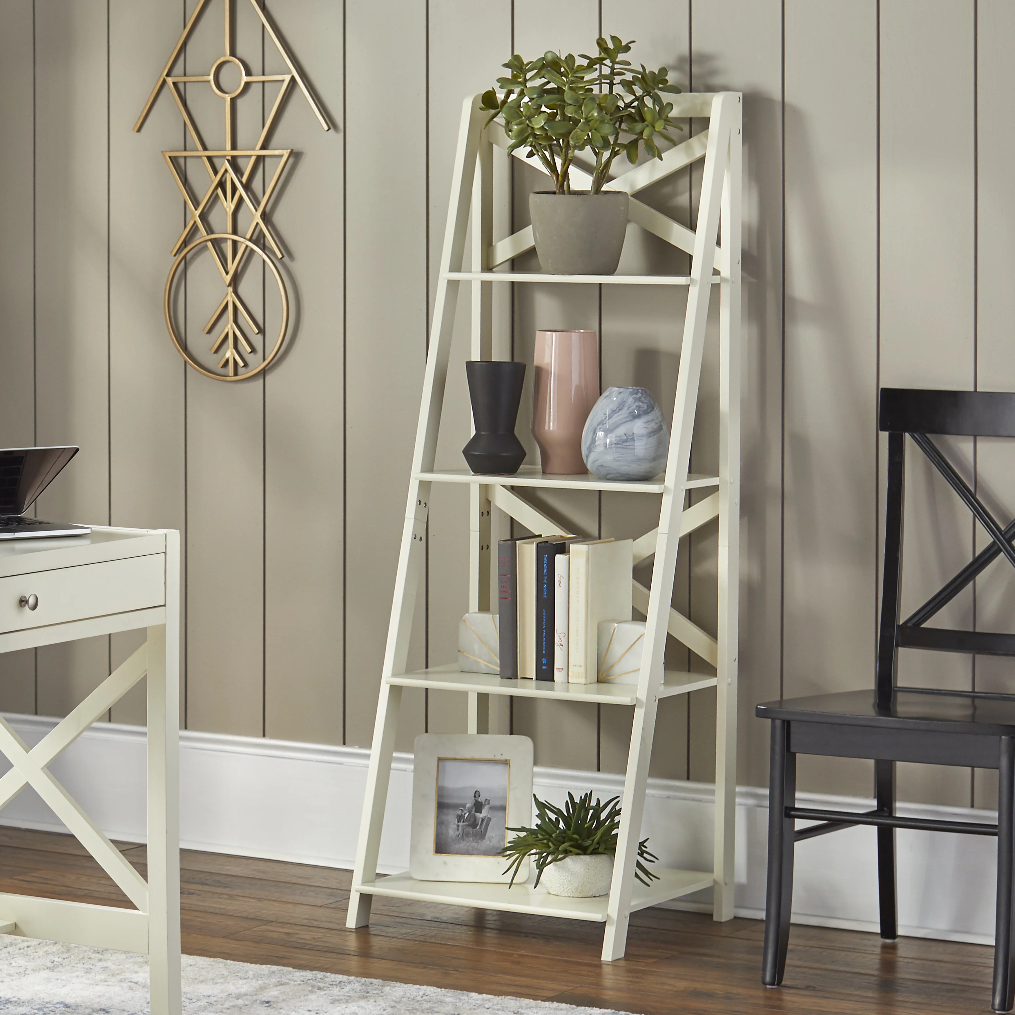 TMS X 4Tier Shelf, Ladder Bookcase, White