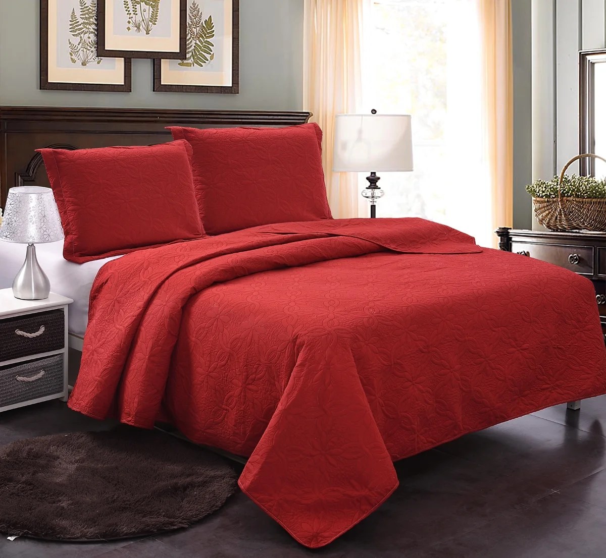 Light Solid Embossed 3 Piece Quilt Set, Full/Queen Size,Bedspread