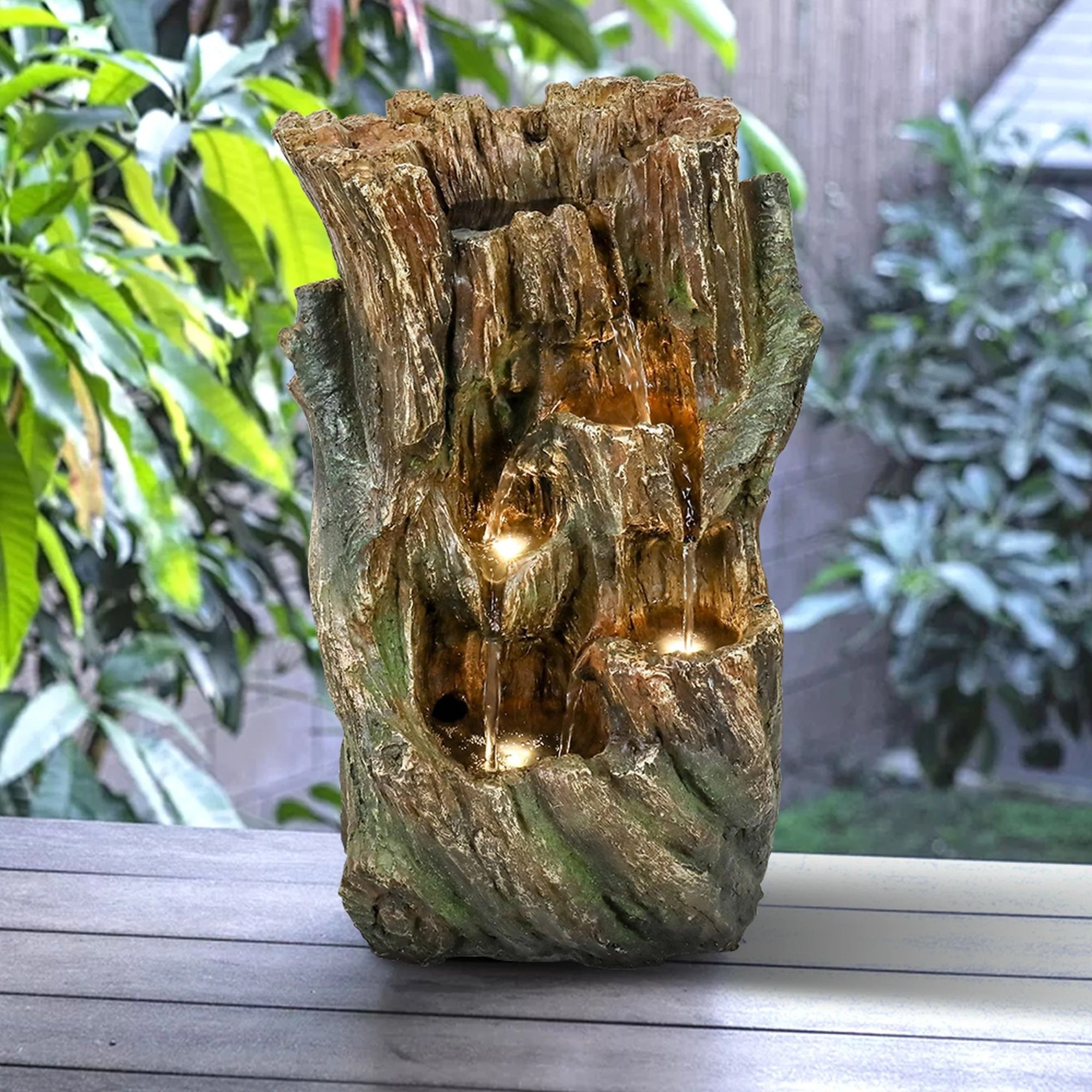 Naturefalls Resin Tree Trunk Water Fountain with LED Lights, Modern