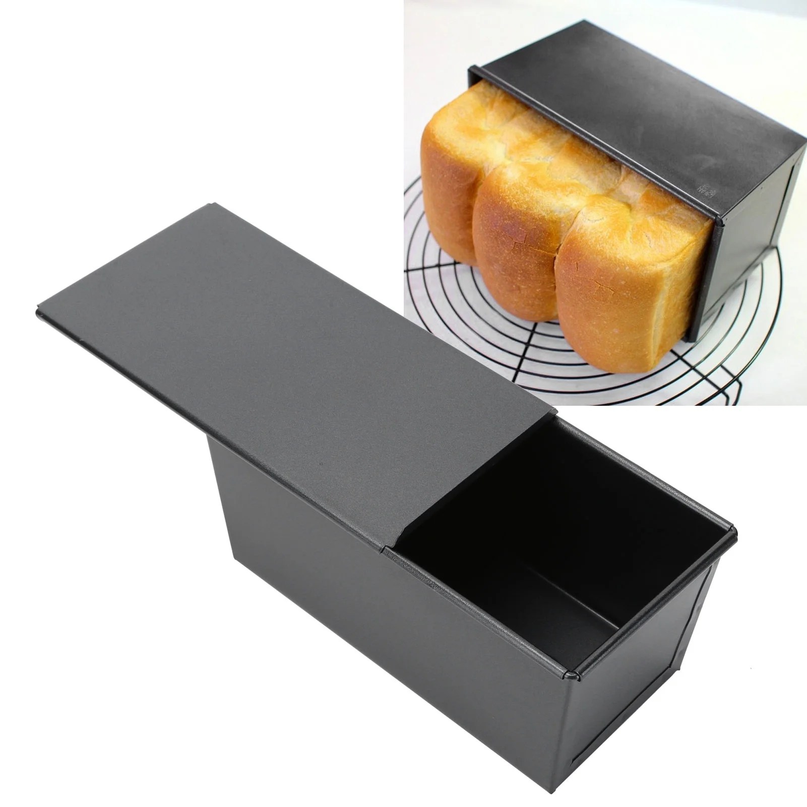 LHCER Toasts Pan,Loaf Pan,Black NonStick Toasts Box Carbon Steel Cake