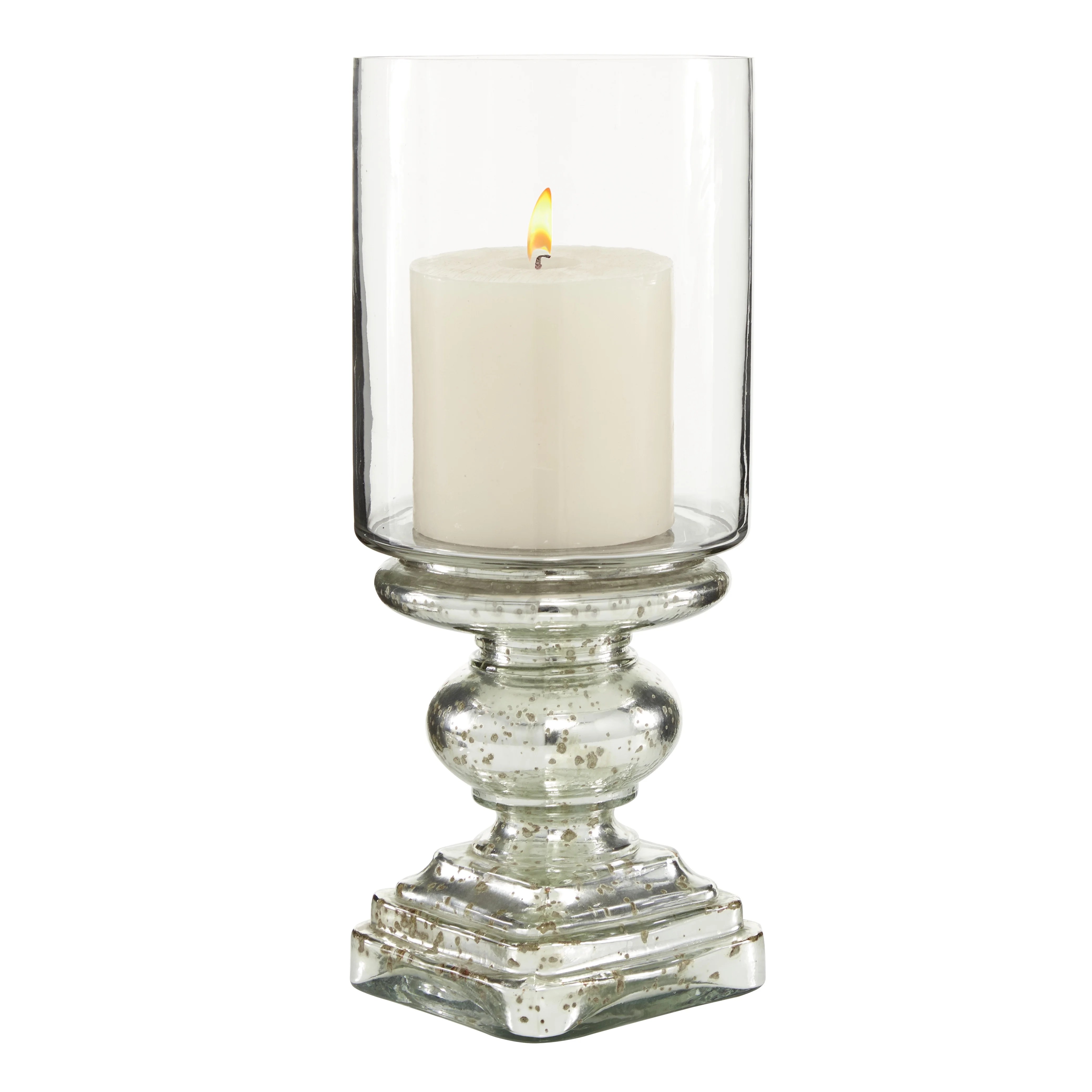 DecMode 6"W, 16"H Glass Traditional Hurricane Lamp, Silver, 1 Piece