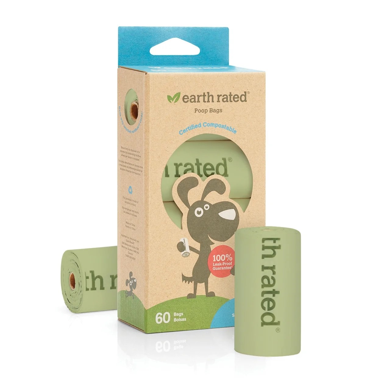 Earth Rated® Dog Poop Bags, 60 Compostable Unscented Vegetable Starch Earth Rated® Dog Poop Bags, 60 Compostable Unscented Vegetable Starch