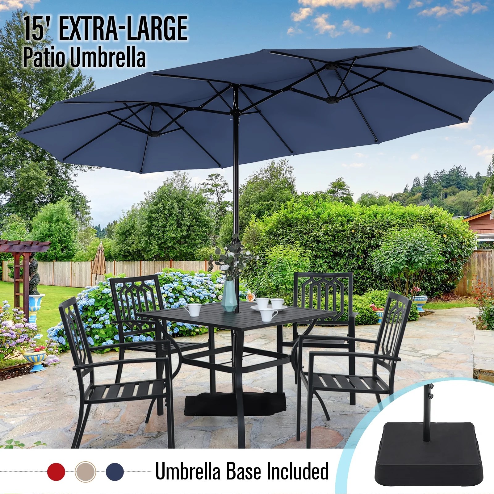 MF Studio 15ft DoubleSided Patio Umbrella with Base Large Outdoor