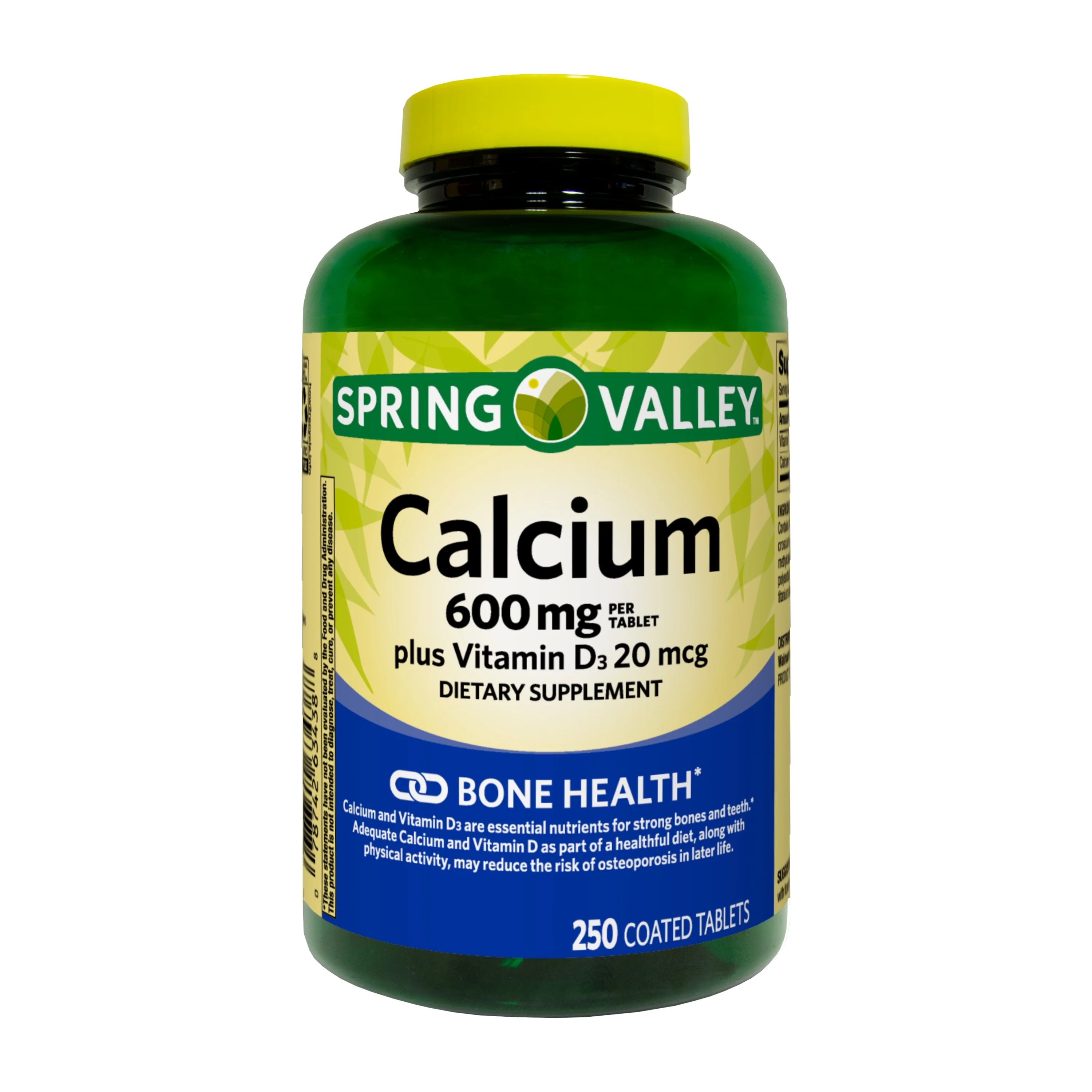 Spring Valley Calcium 600 mg plus Vitamin D3 20 mcg Coated Tablets, 250