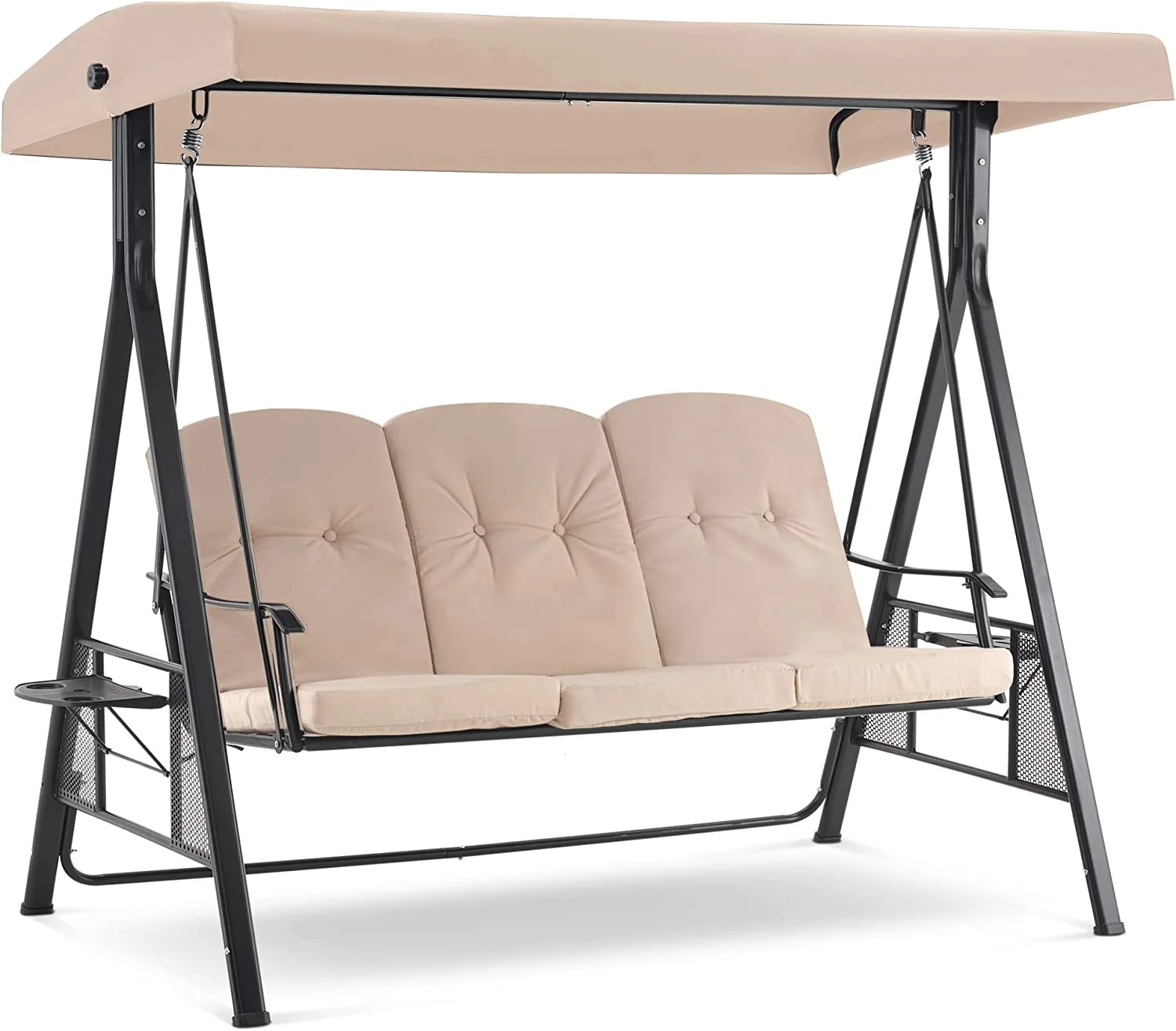 3 Seat Patio Swings with Canopy, Outdoor Porch Swing Chair with