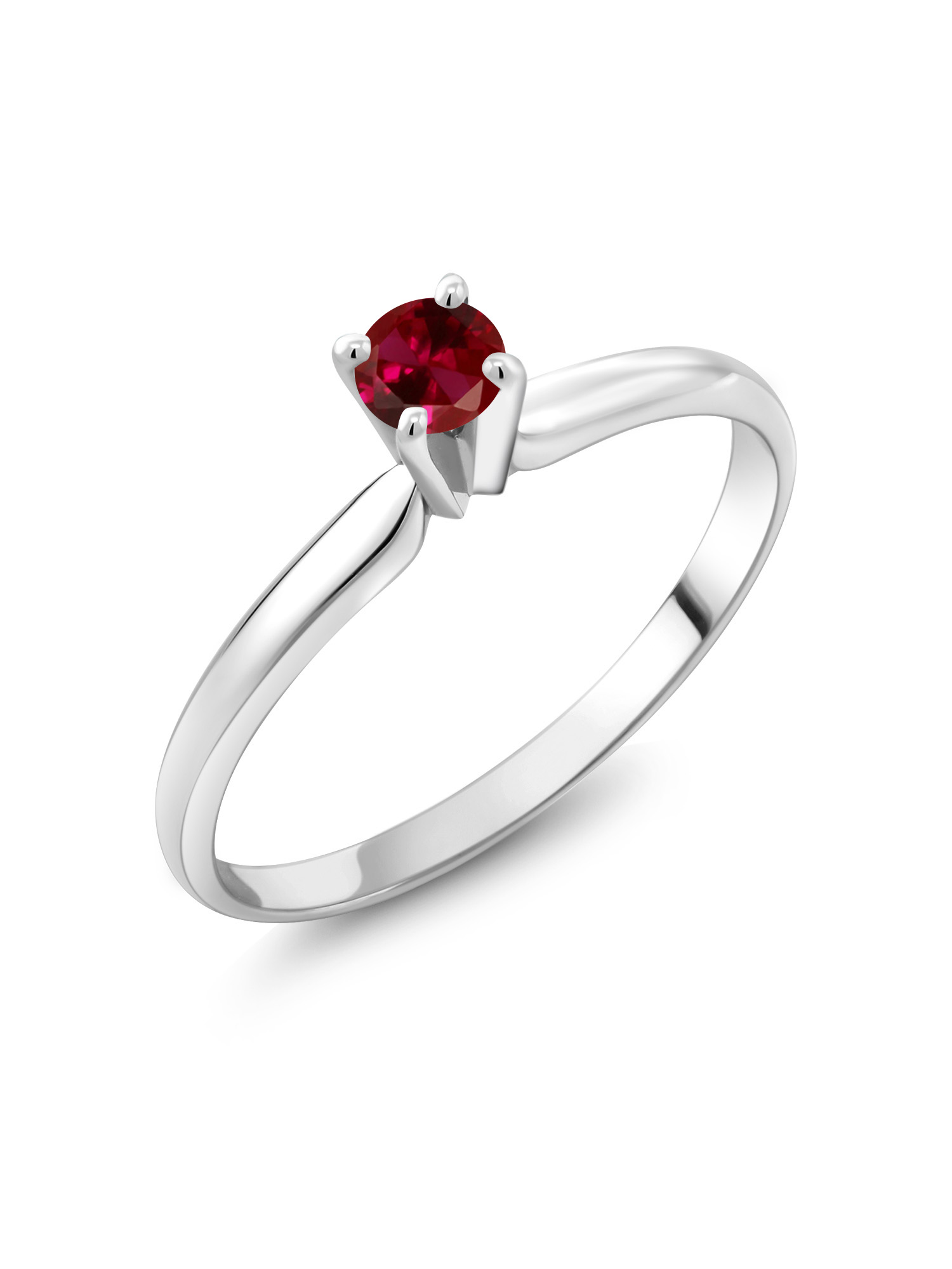 Gem Stone King 14K White Gold Solitaire Ring 0.25 Ct Round Red