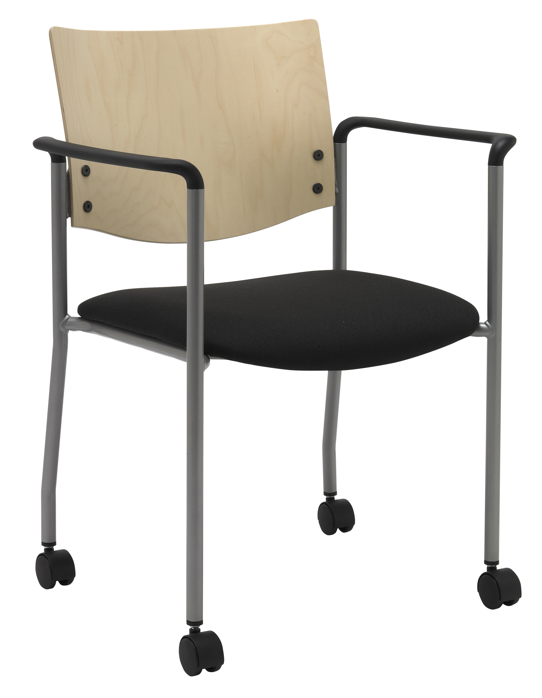 KFI Studios Evolve Stack Chair with Arms & Casters, Natural Wood Back